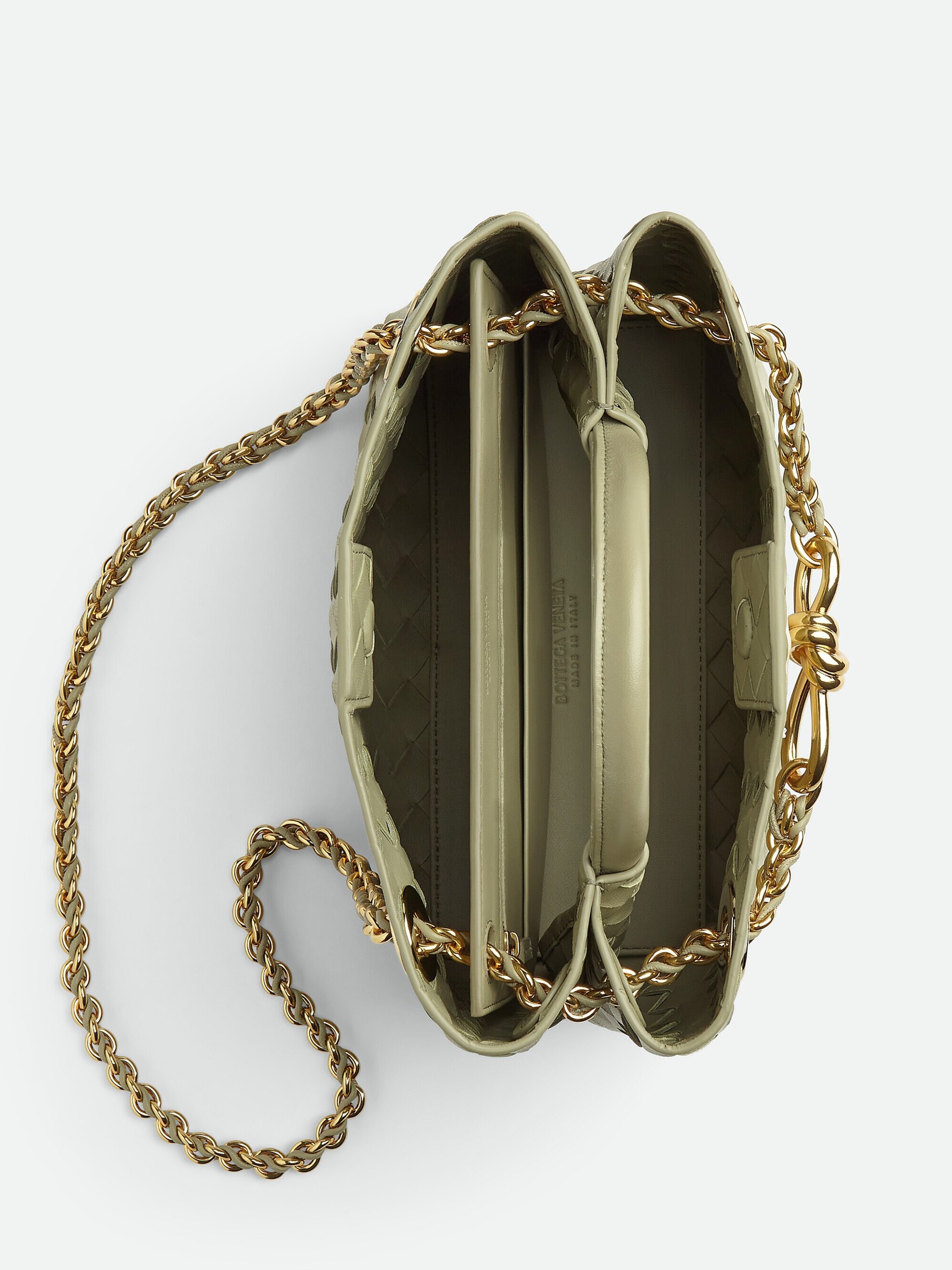 Bottega Veneta Andiamo Small light green bag in soft Intrecciato leather