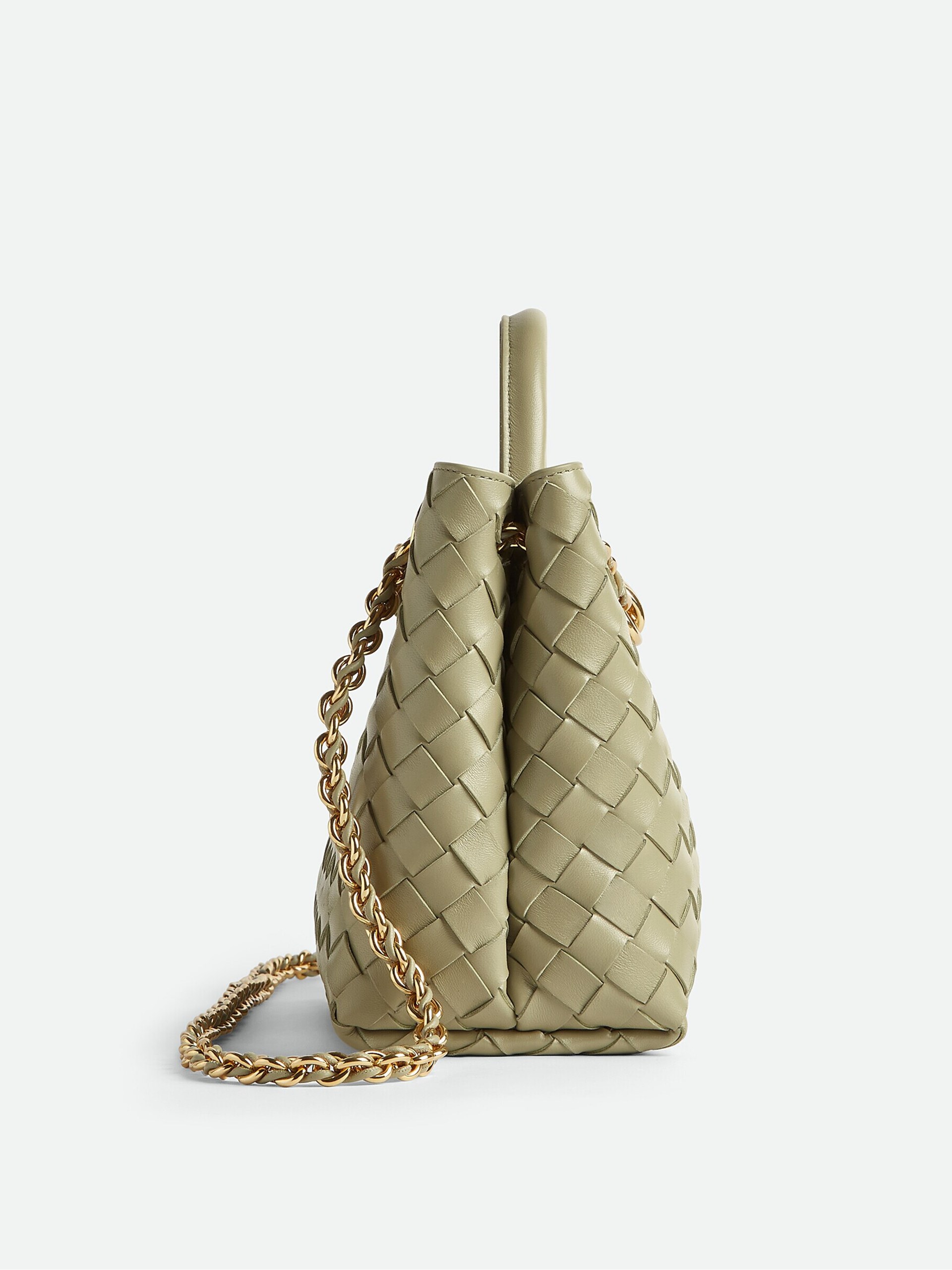 Bottega Veneta Andiamo Small light green bag in soft Intrecciato leather