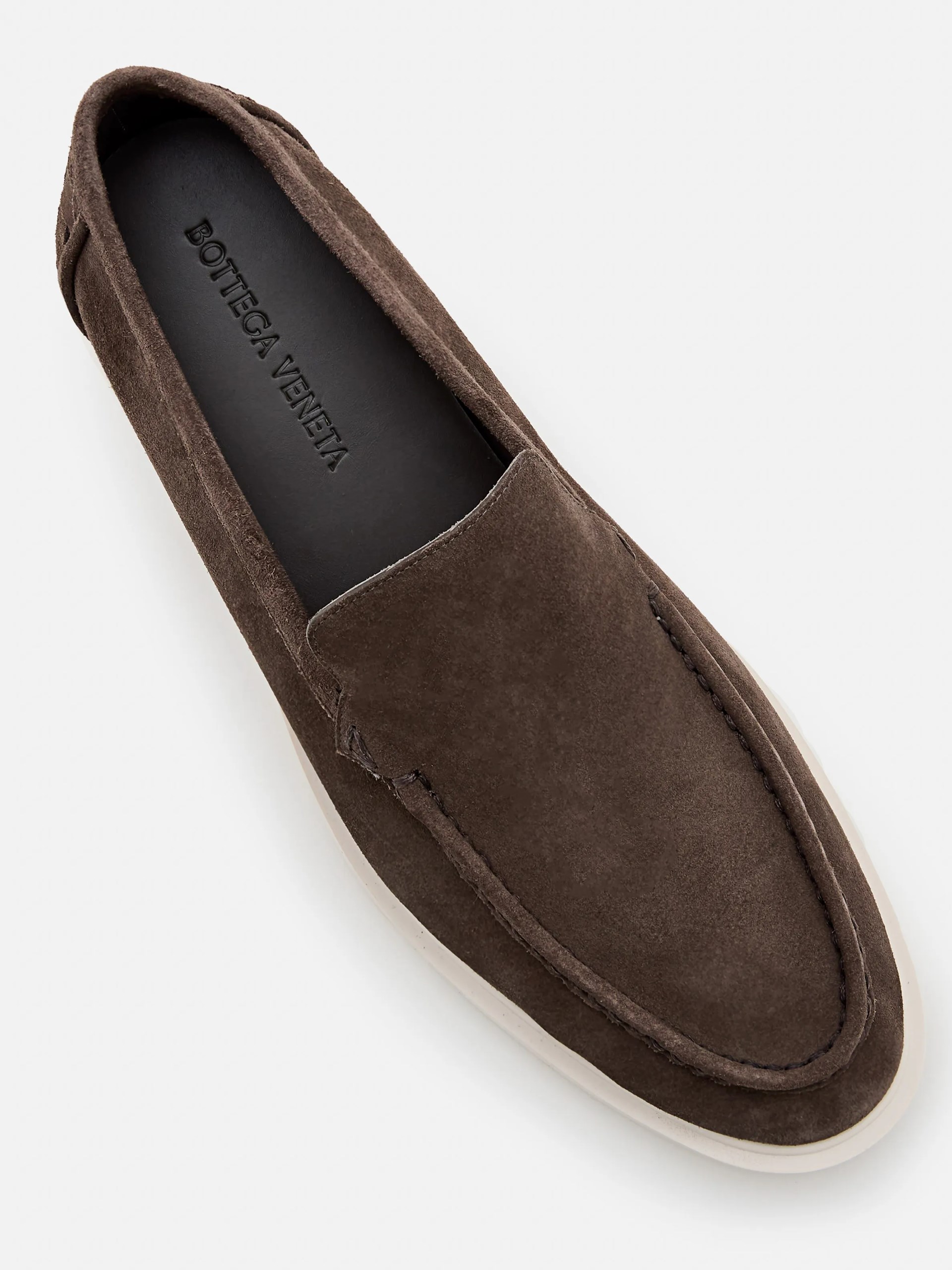 Bottega Veneta men's brown suede loafers with contrasting soles