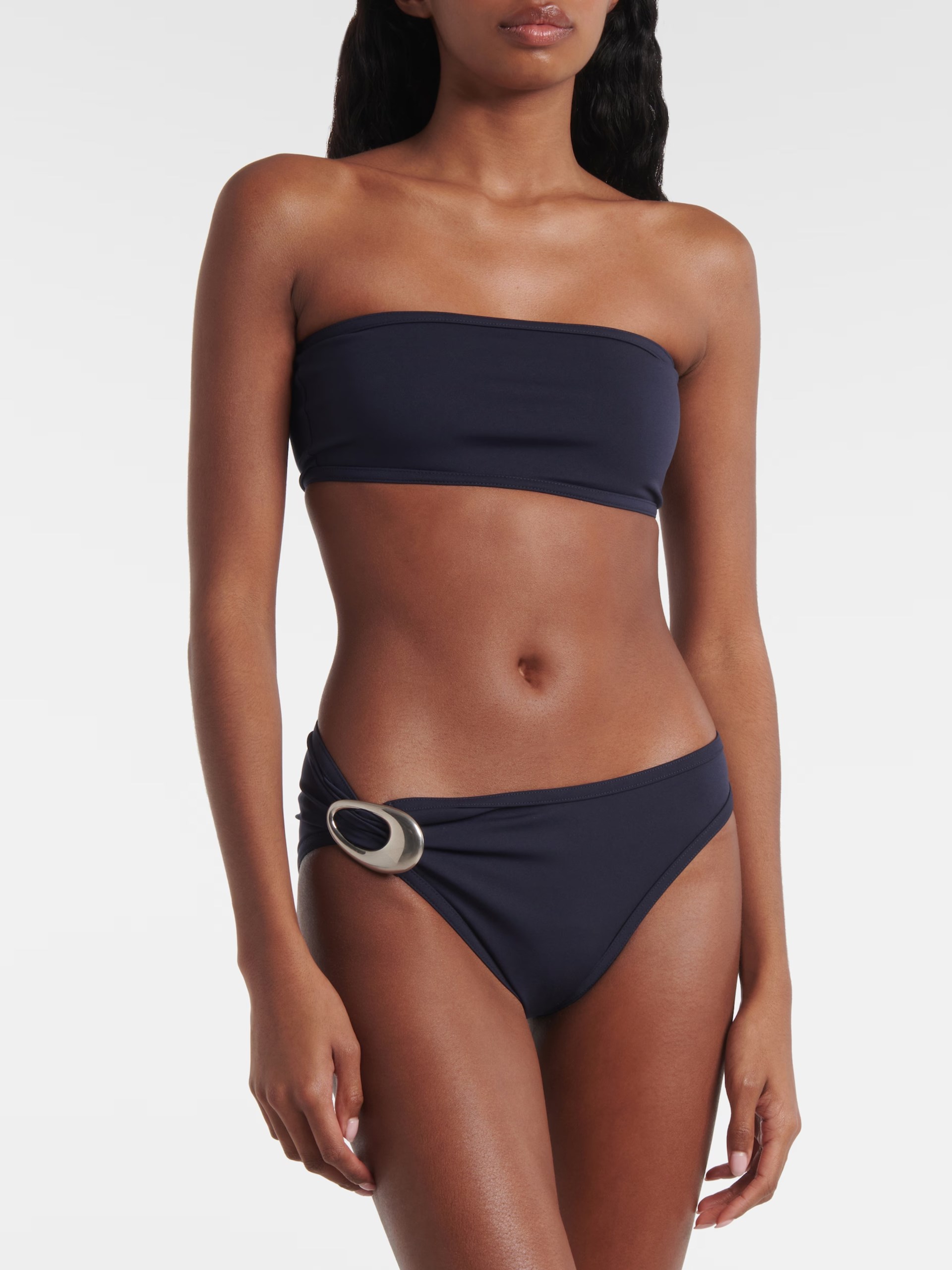 Bottega Veneta navy blue swimsuit with silver detail