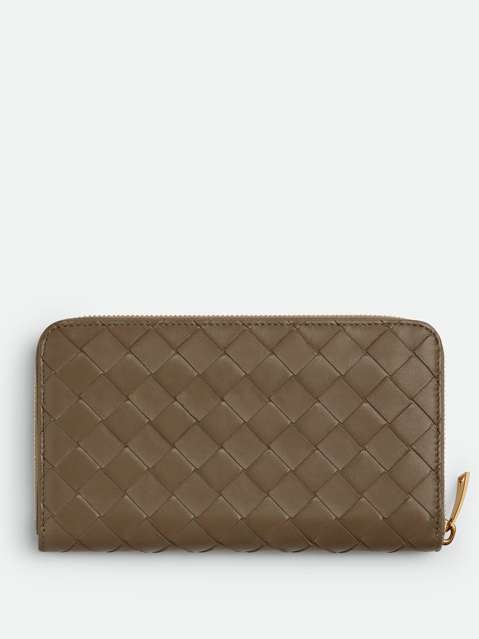 Bottega Veneta Intrecciato brown leather zip wallet