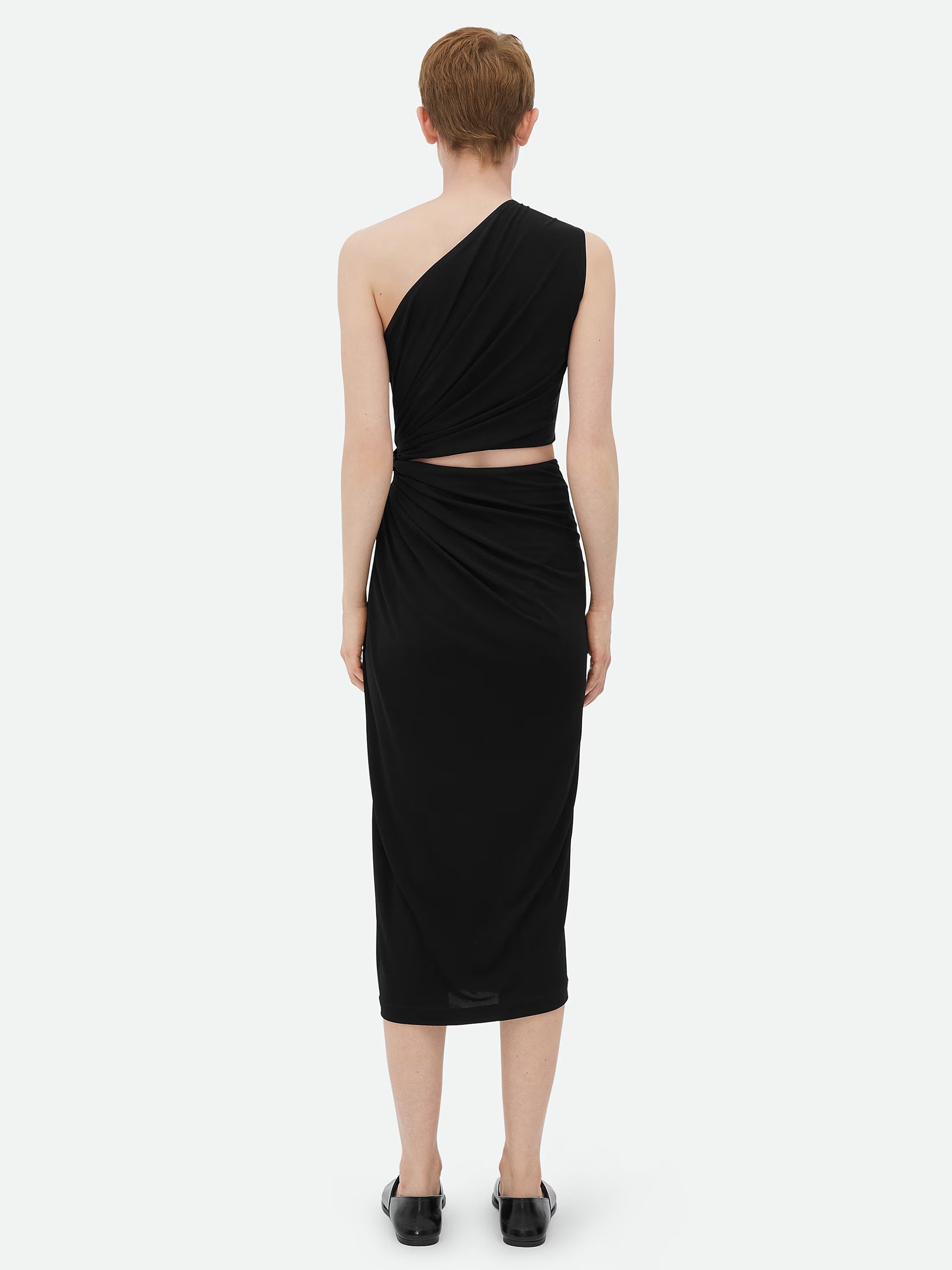 Bottega Veneta black draped dress with gold detail