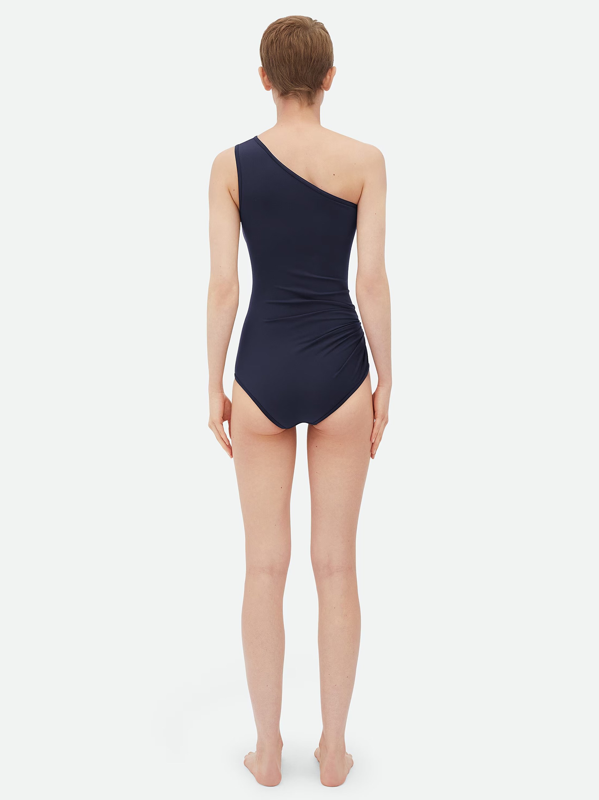 Bottega Veneta navy one-piece swimsuit with gold detail