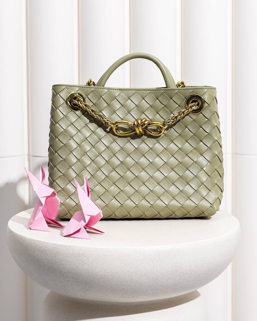 Світло-зелена сумка Bottega Veneta Andiamo Small з м'якої шкіри Intrecciato