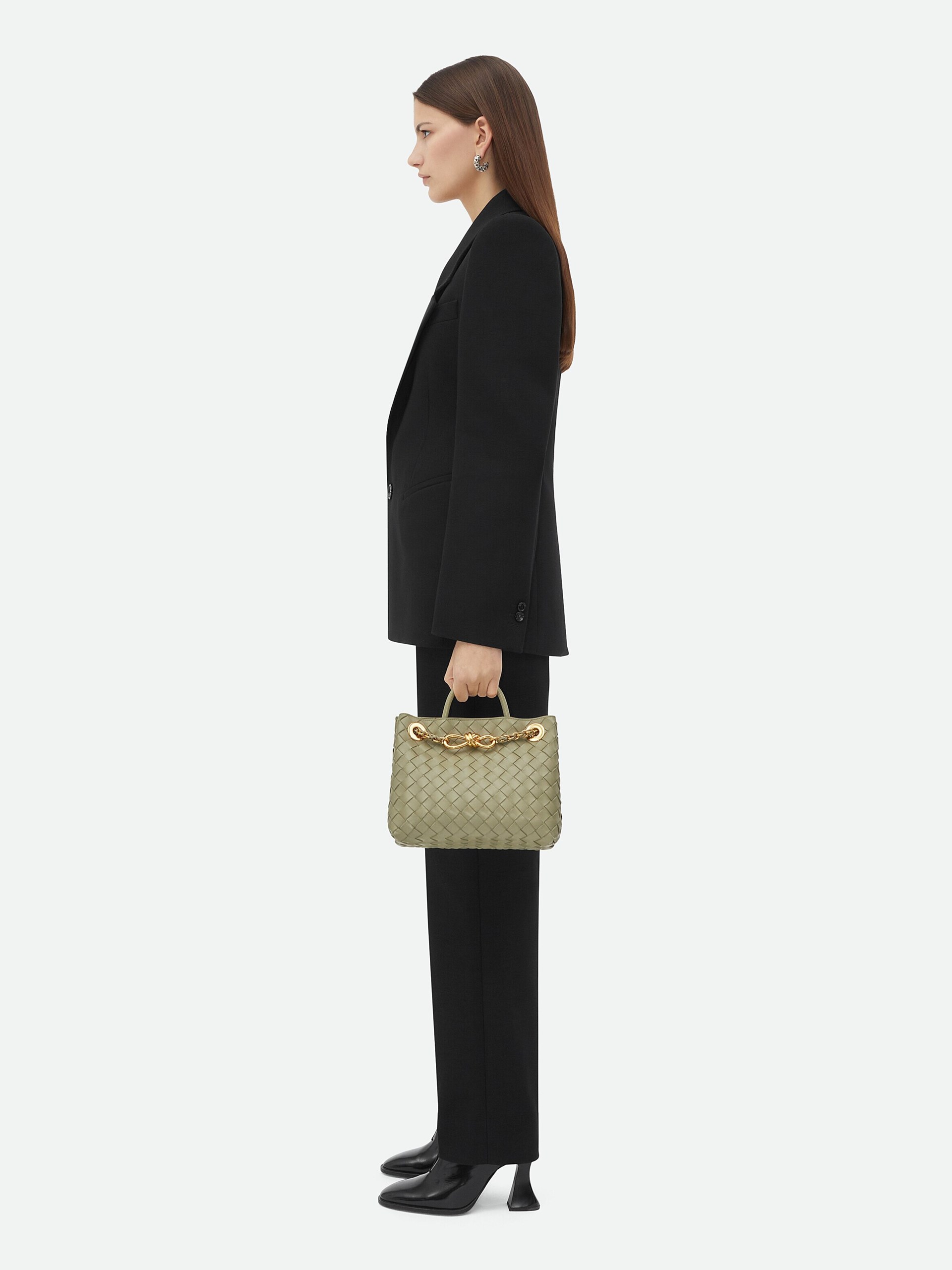 Bottega Veneta Andiamo Small light green bag in soft Intrecciato leather