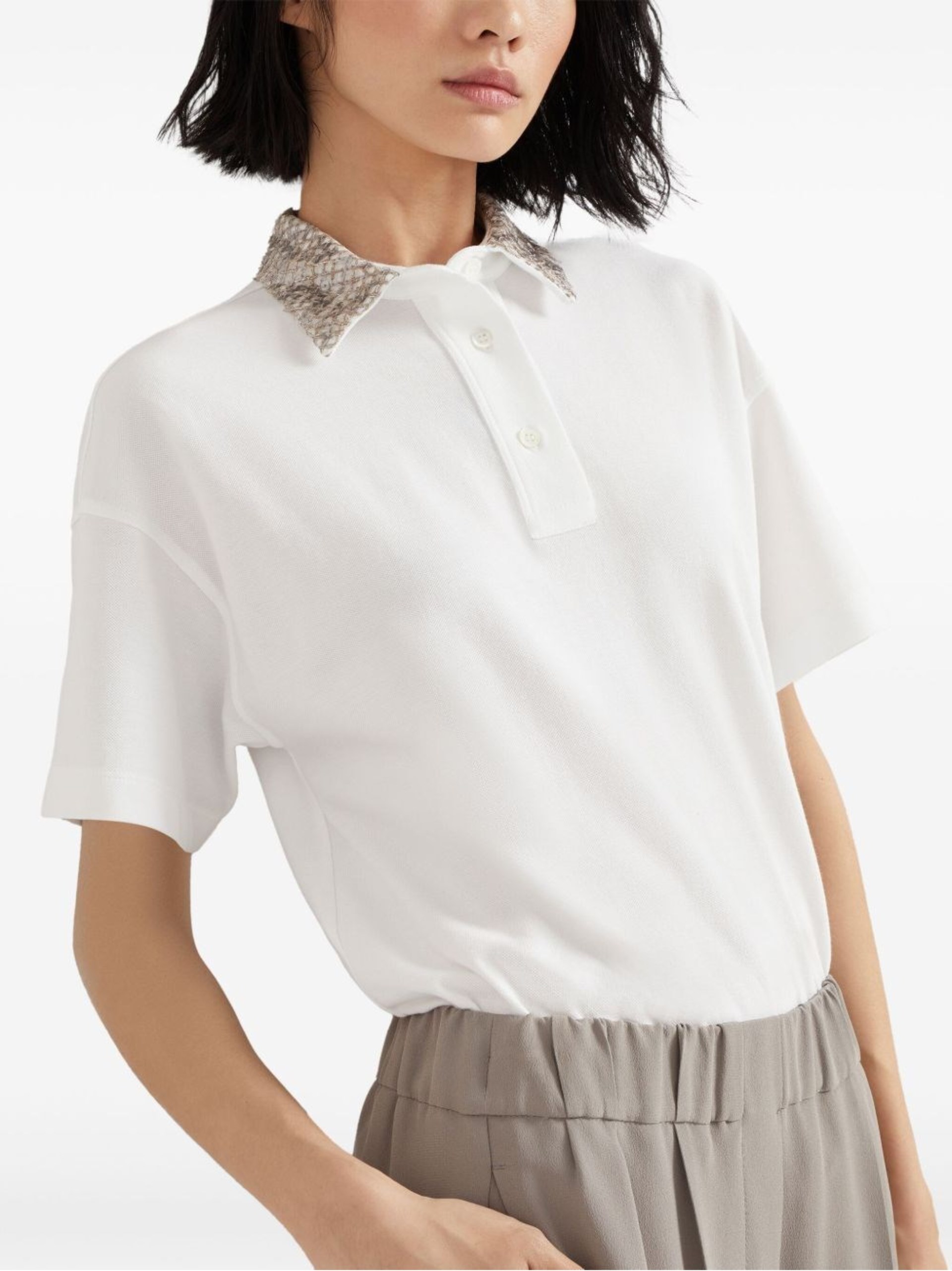 Brunello Cucinelli white polo shirt with contrast collar