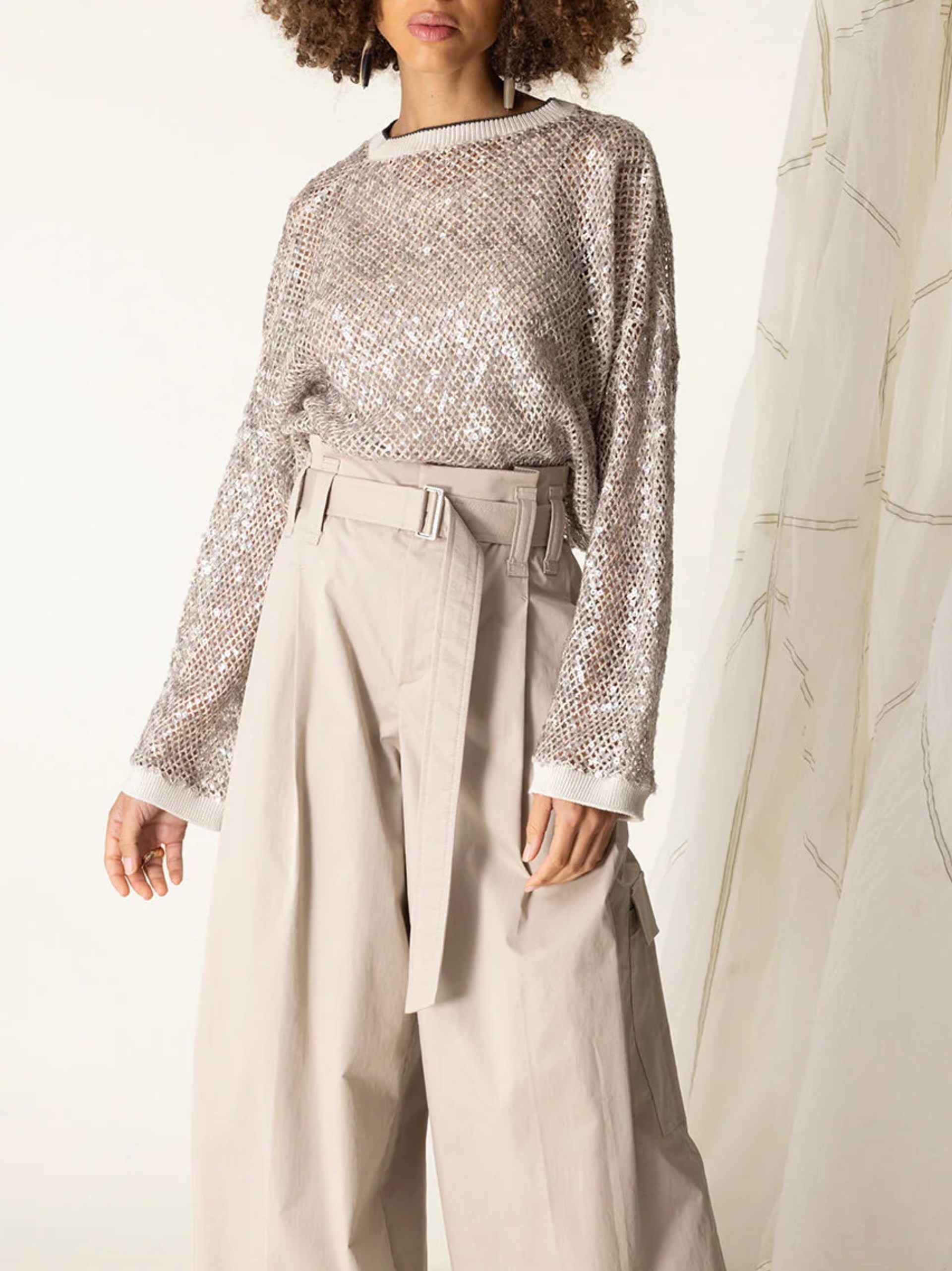 Бежевий в'язаний светр Brunello Cucinelli Couture з паєтками