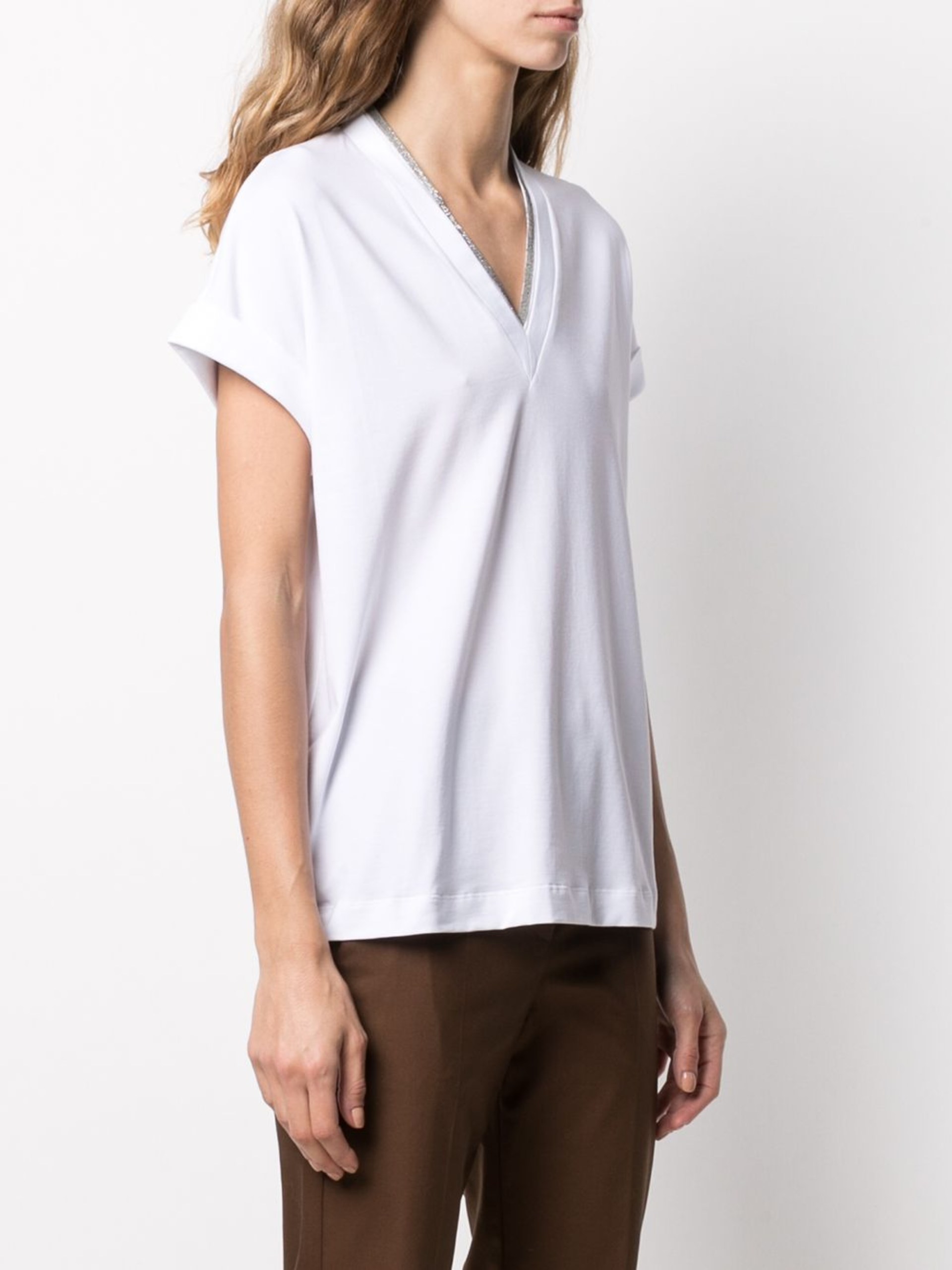 Brunello Cucinelli white V-neck t-shirt