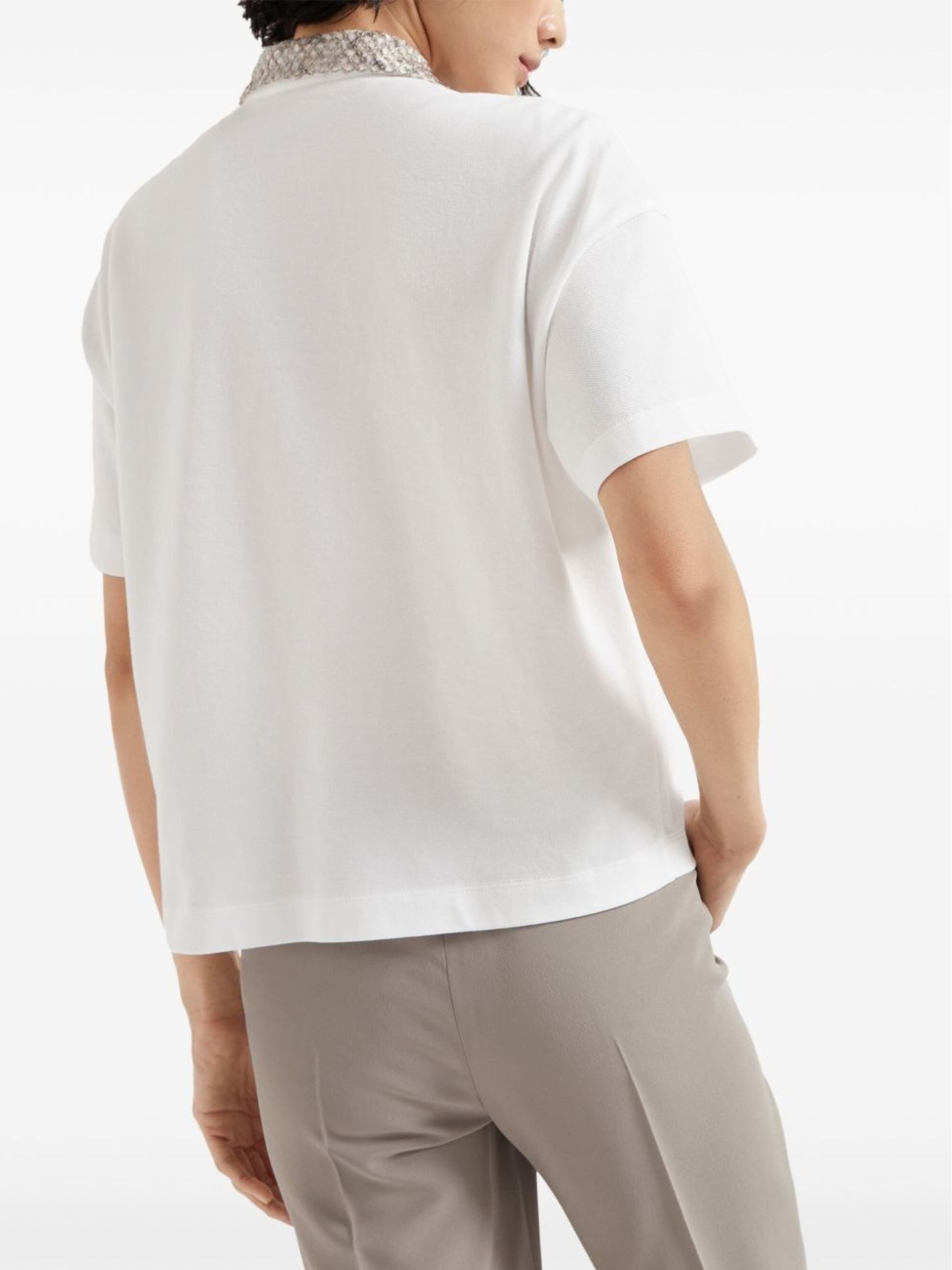 Brunello Cucinelli white polo shirt with contrast collar