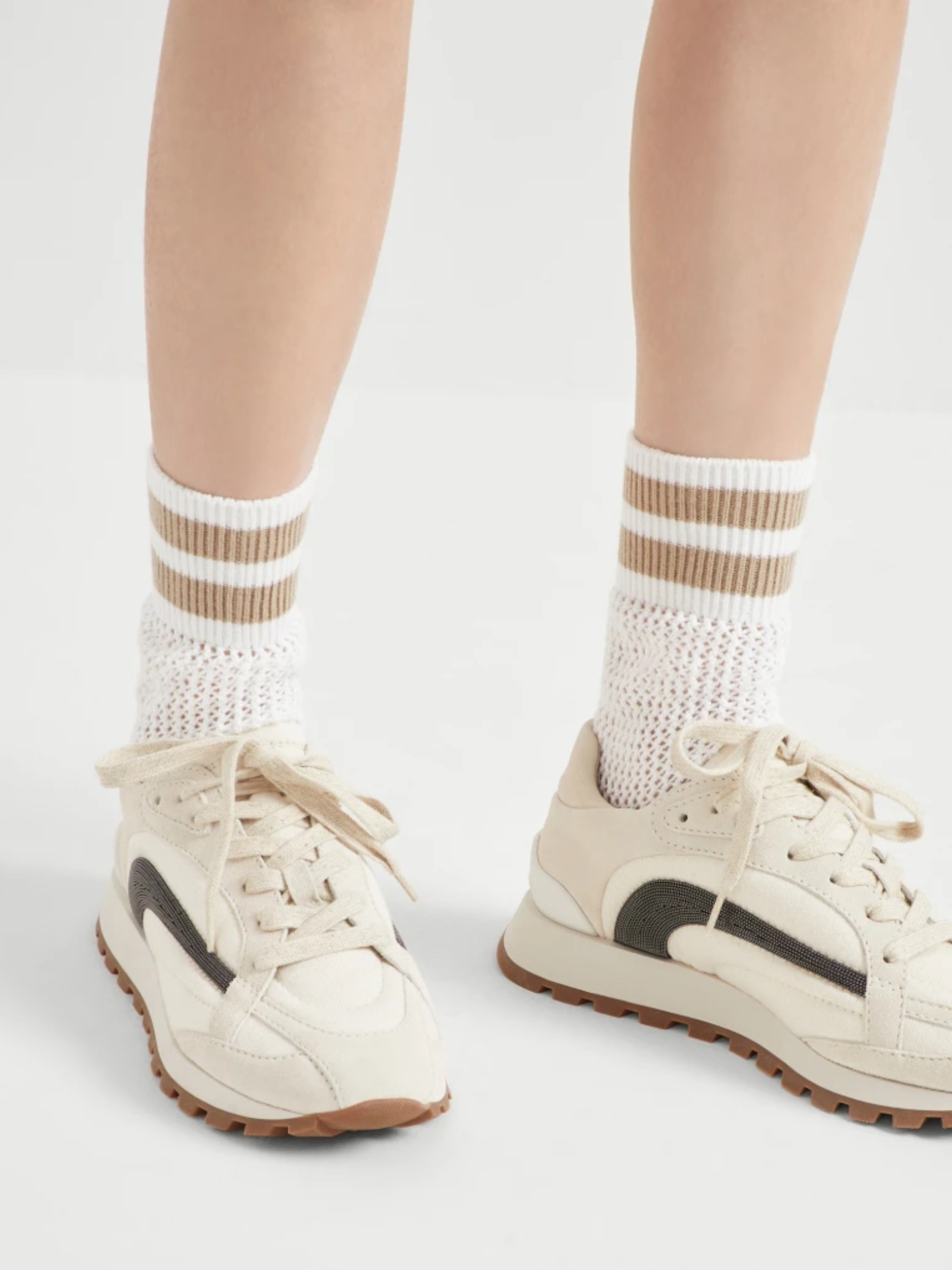 Brunello Cucinelli white striped cotton socks