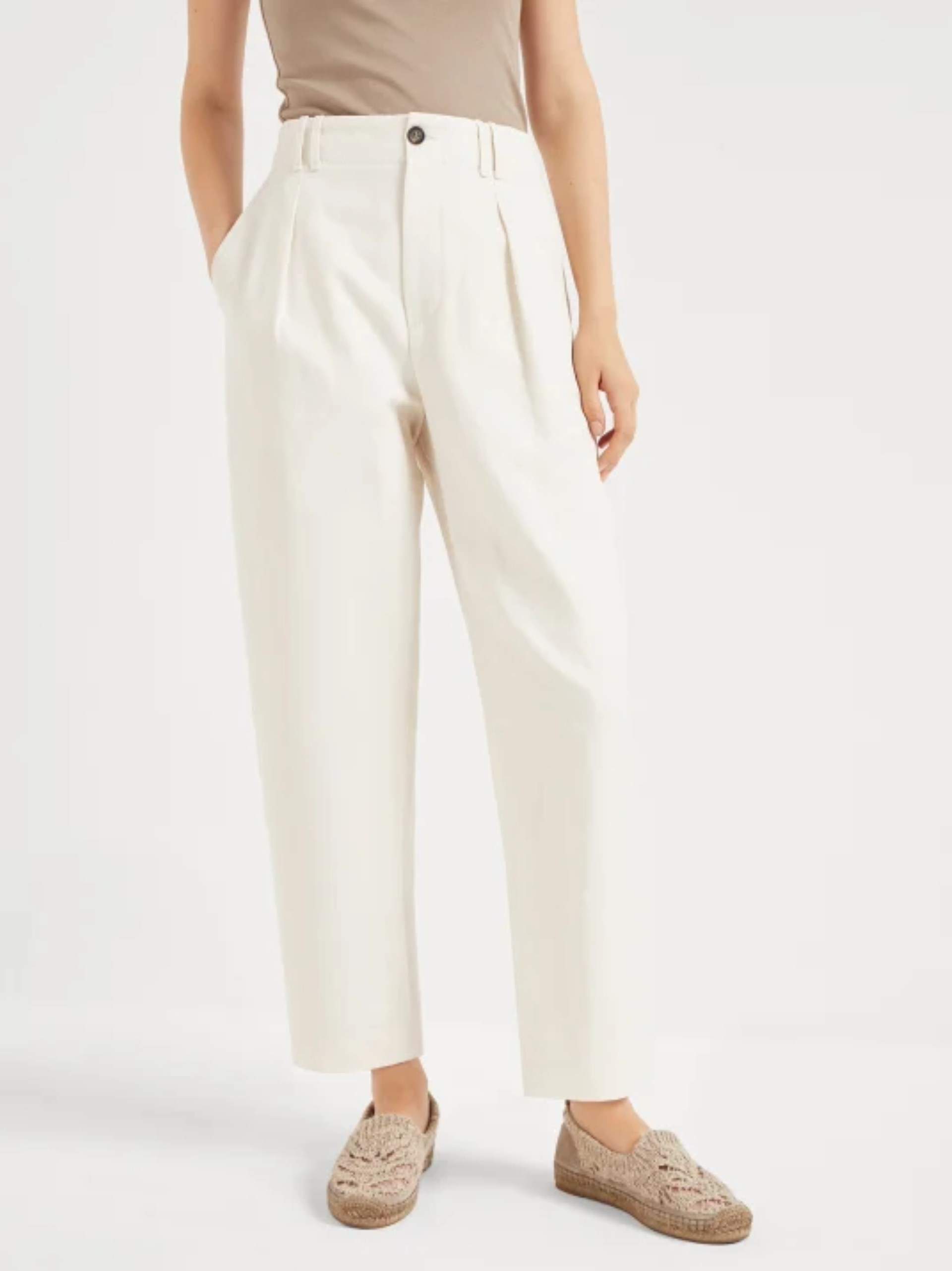 Brunello Cucinelli milk linen straight-leg pants
