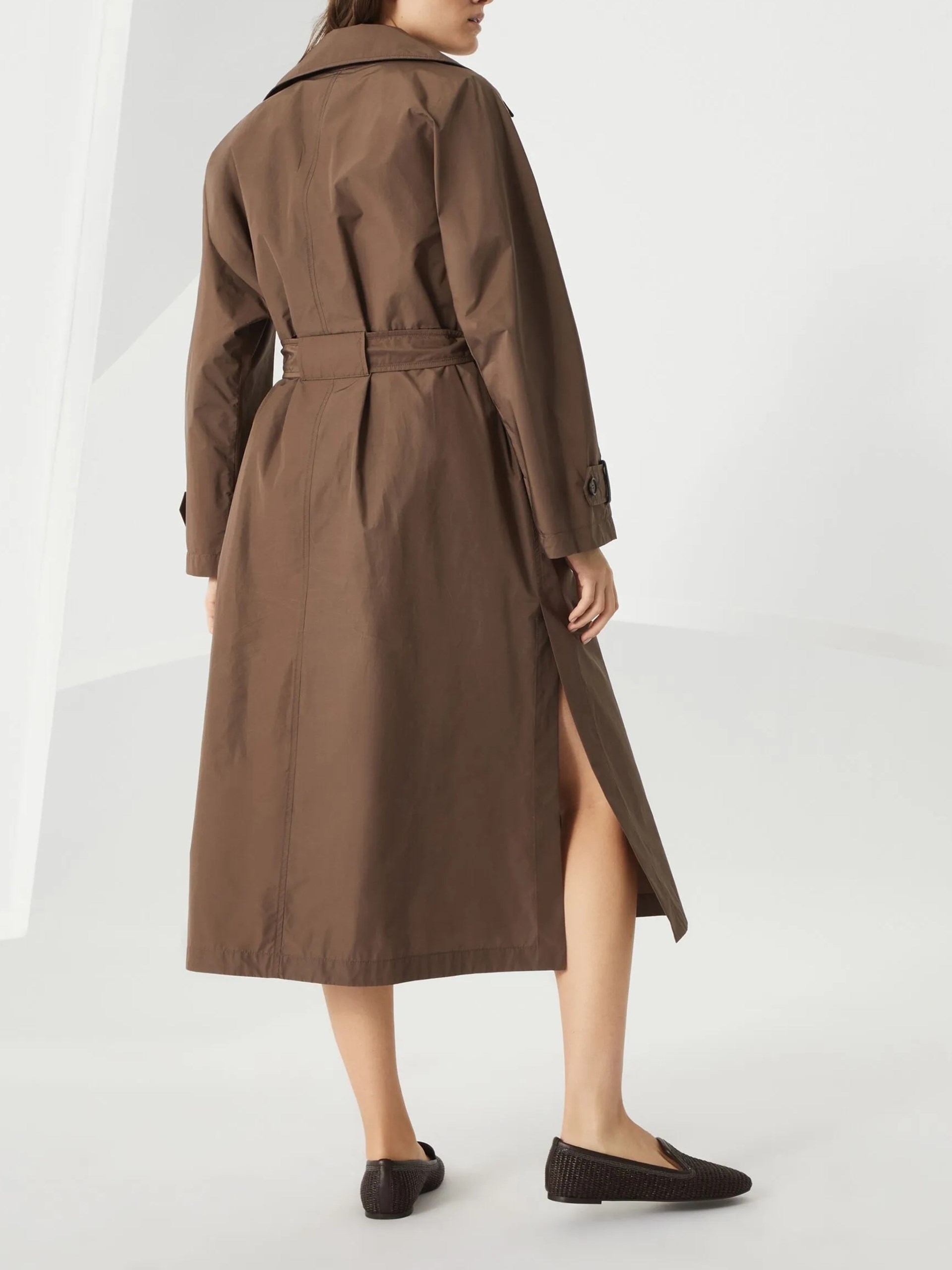 Brunello Cucinelli dark brown trench coat decorated with Monili