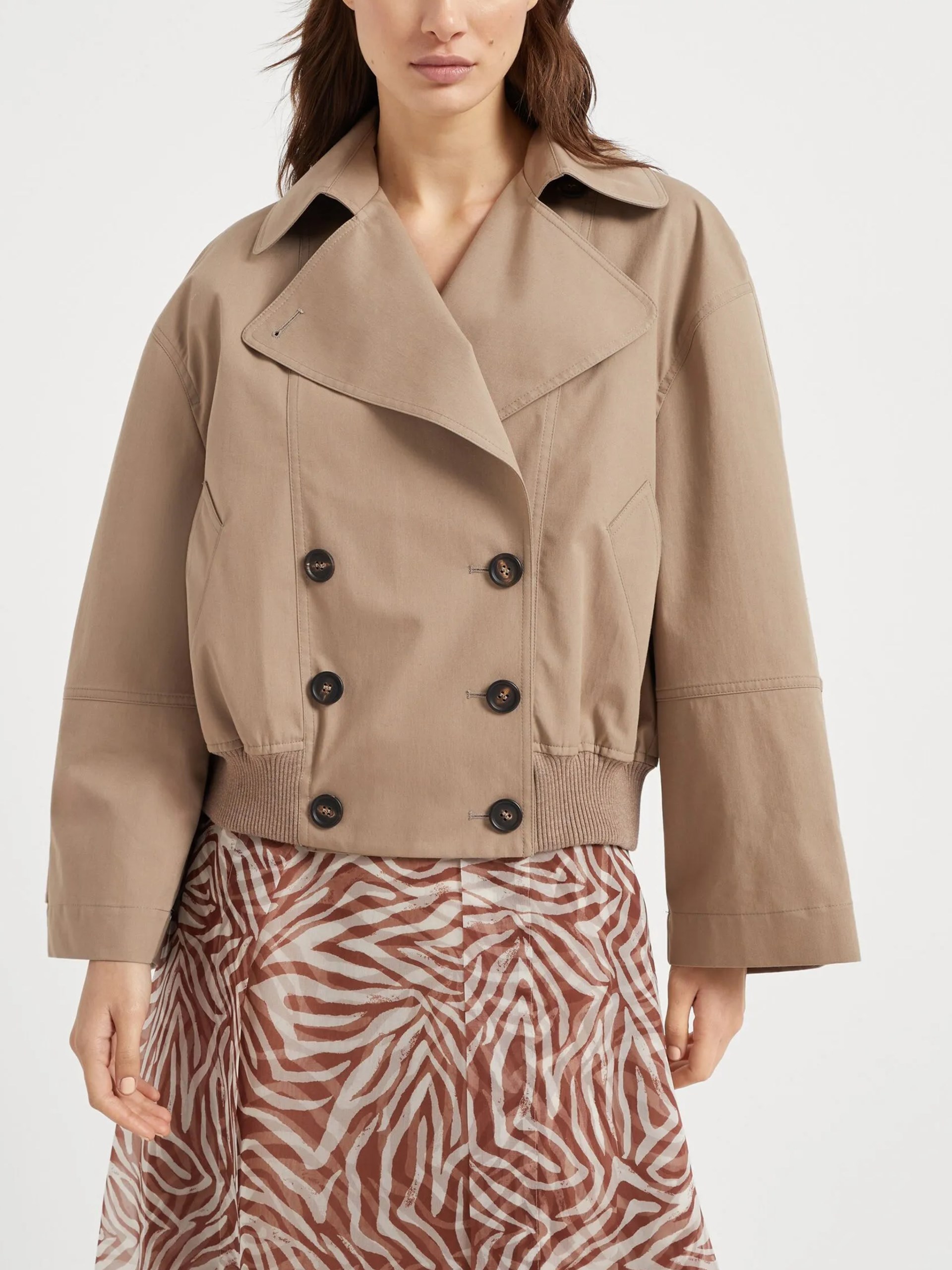 Brunello Cucinelli Beige Cropped Cotton Jacket with Monili Detail