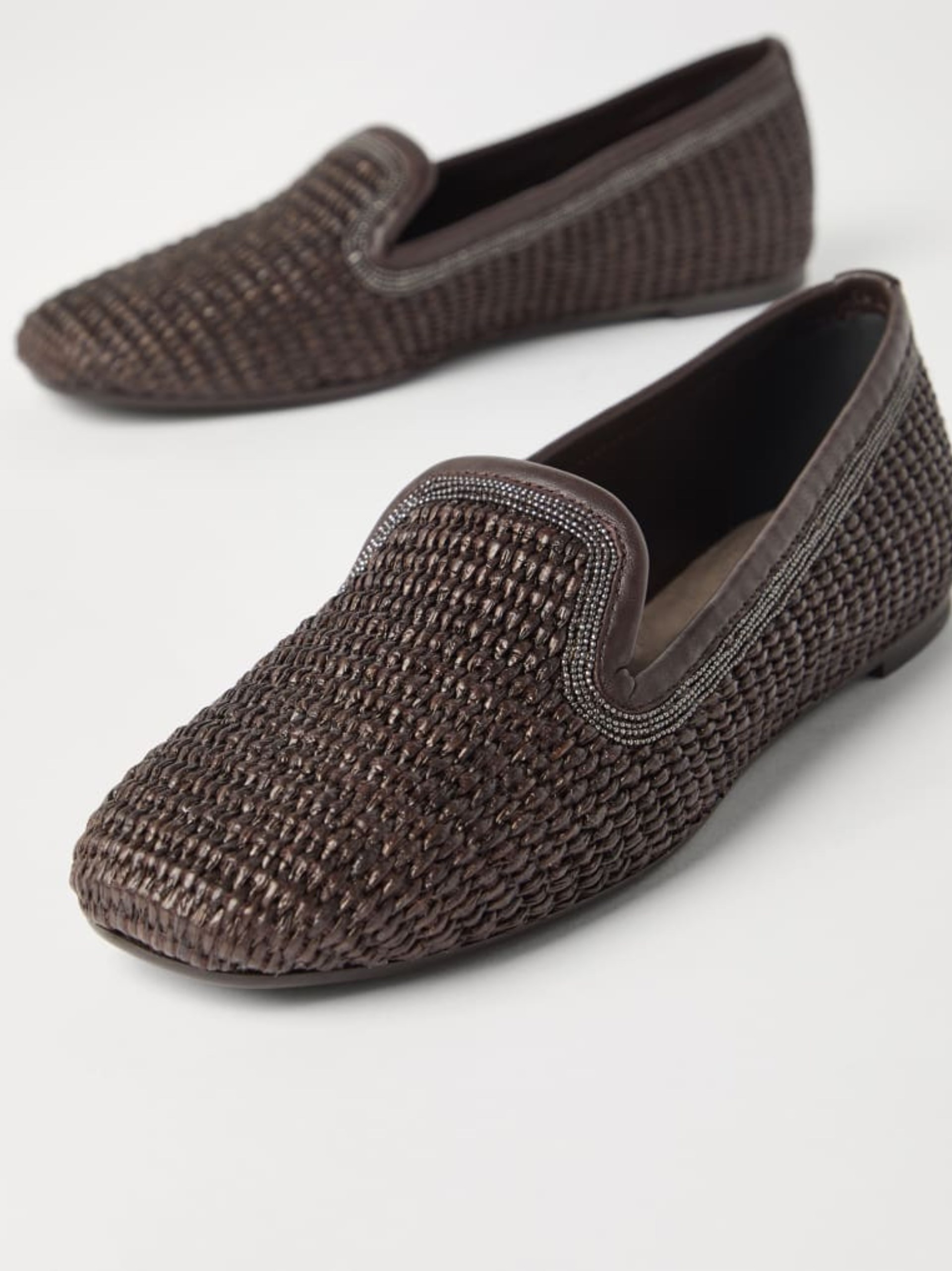 Brunello Cucinelli brown ballet flats with Monili detail