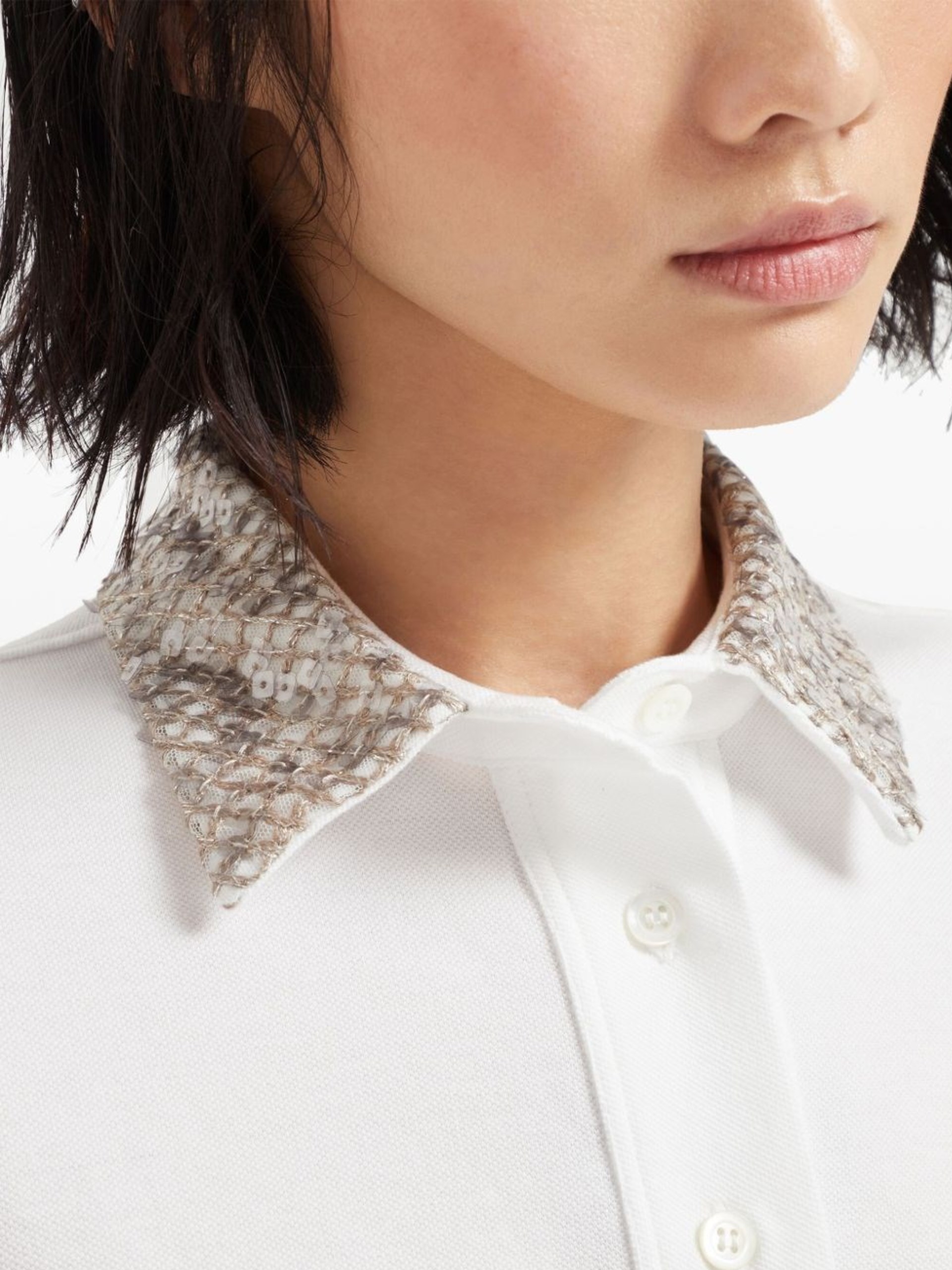 Brunello Cucinelli white polo shirt with contrast collar
