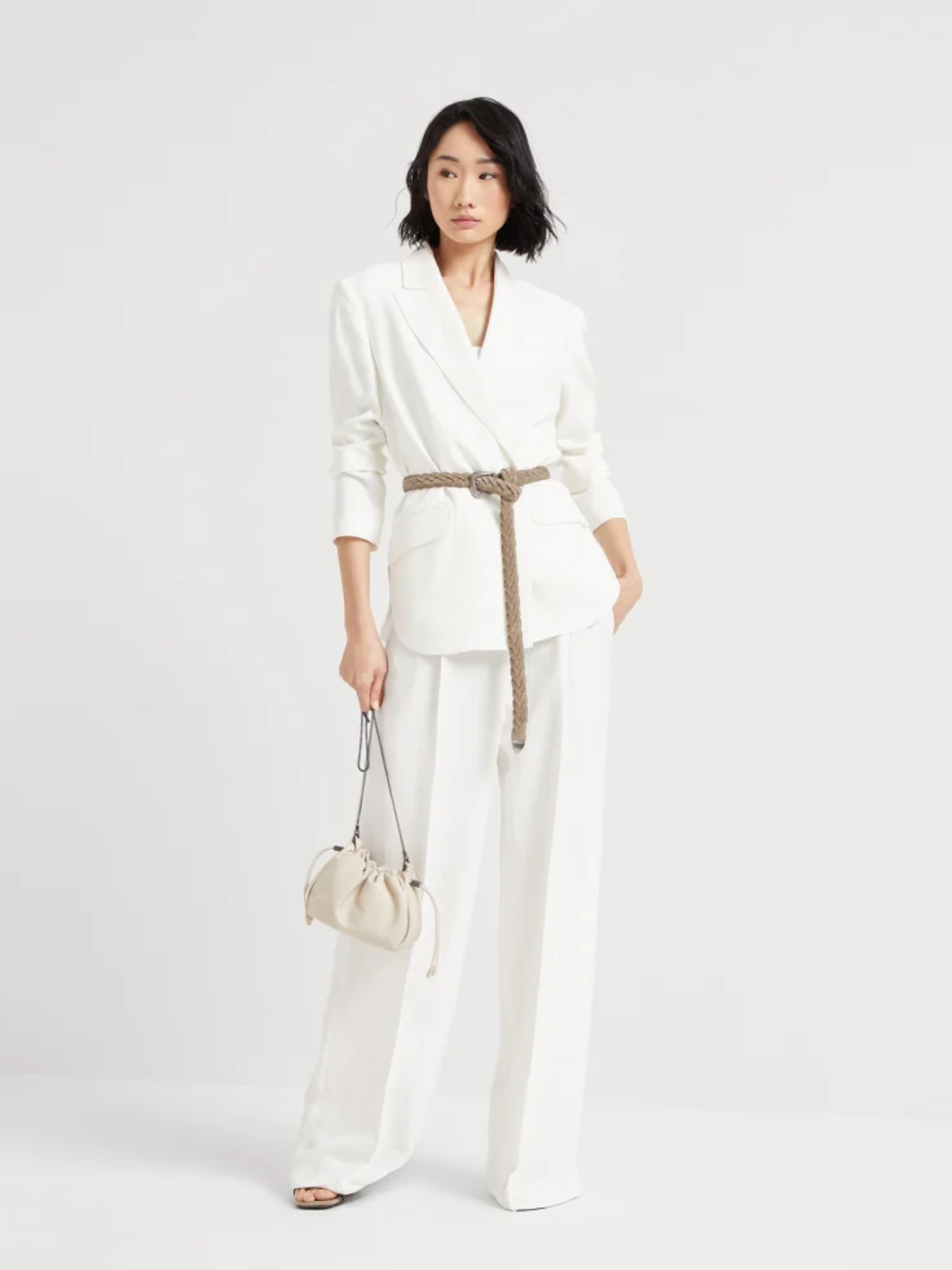 Brunello Cucinelli white loose-fit pants with Monili