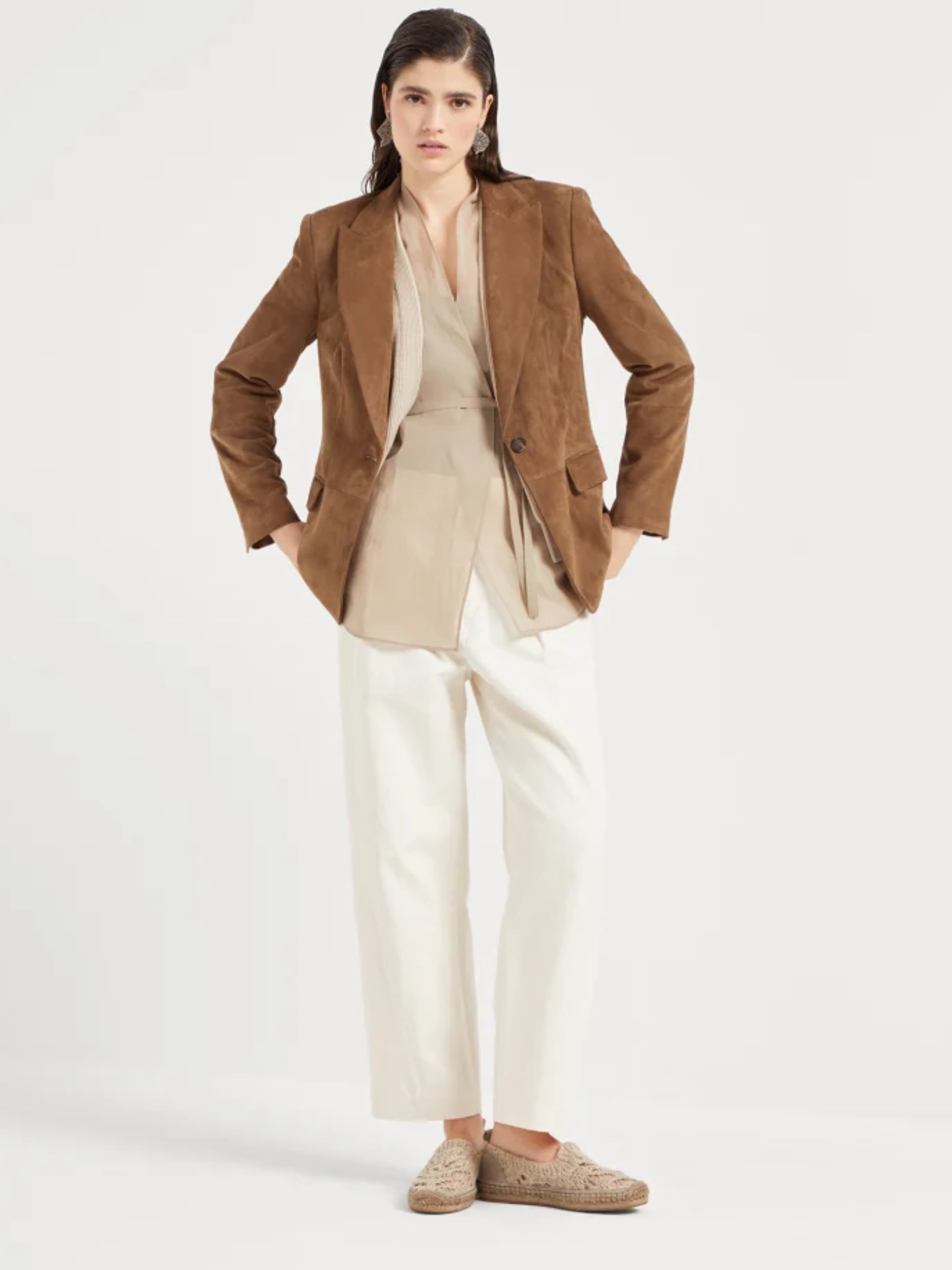 Brunello Cucinelli milk linen straight-leg pants