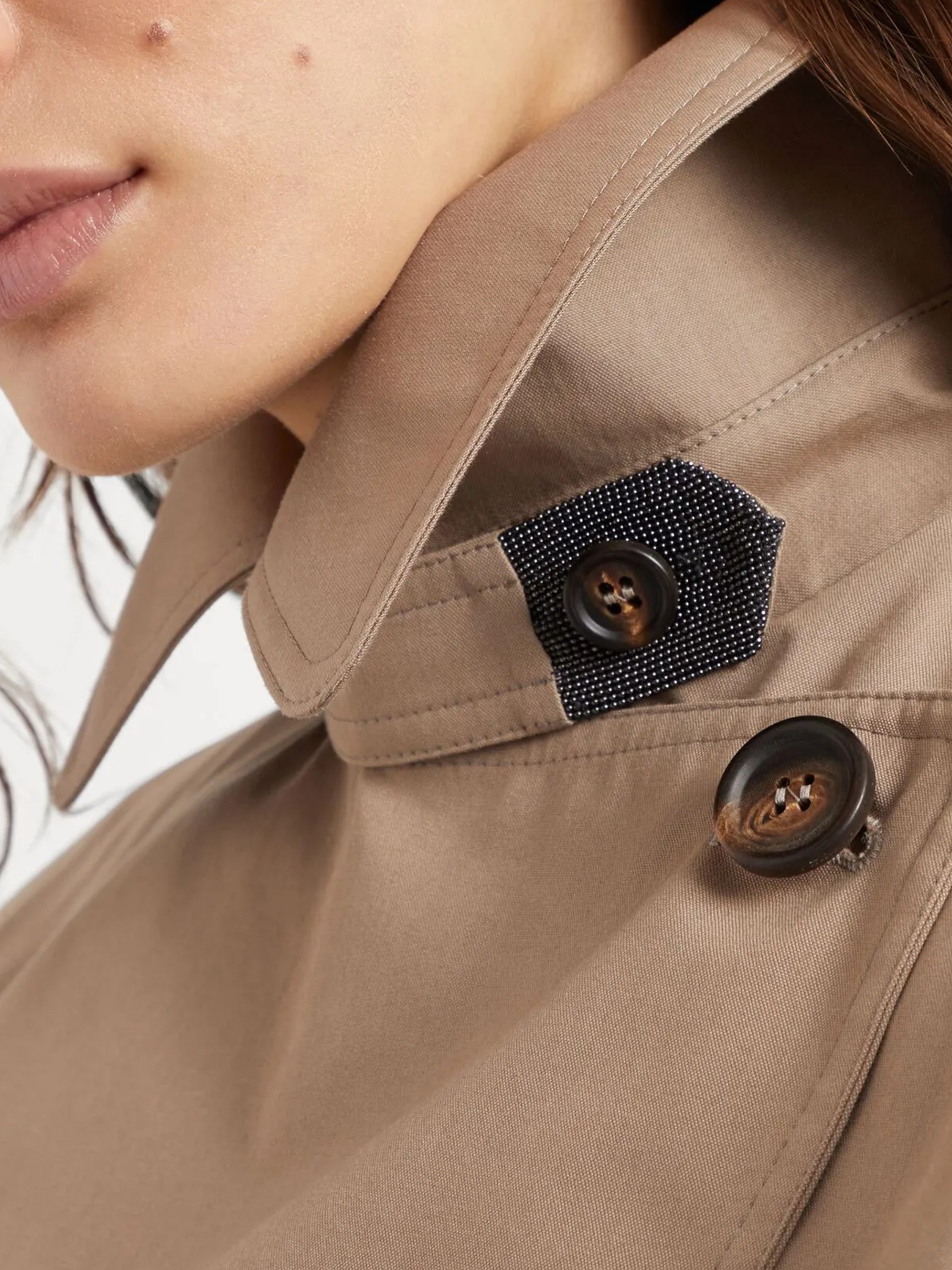 Brunello Cucinelli Beige Cropped Cotton Jacket with Monili Detail