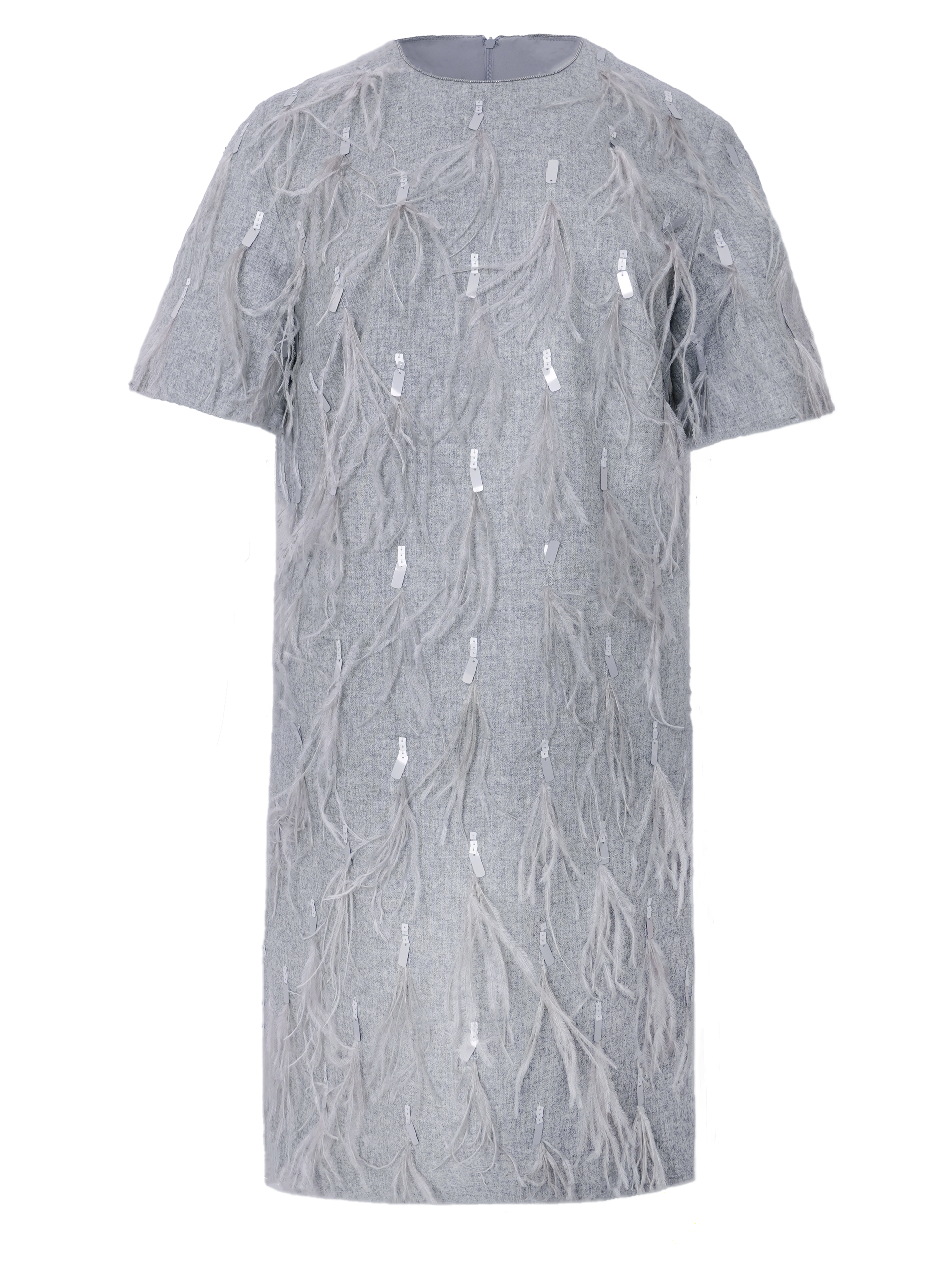Brunello Cucinelli gray mini dress with feathers