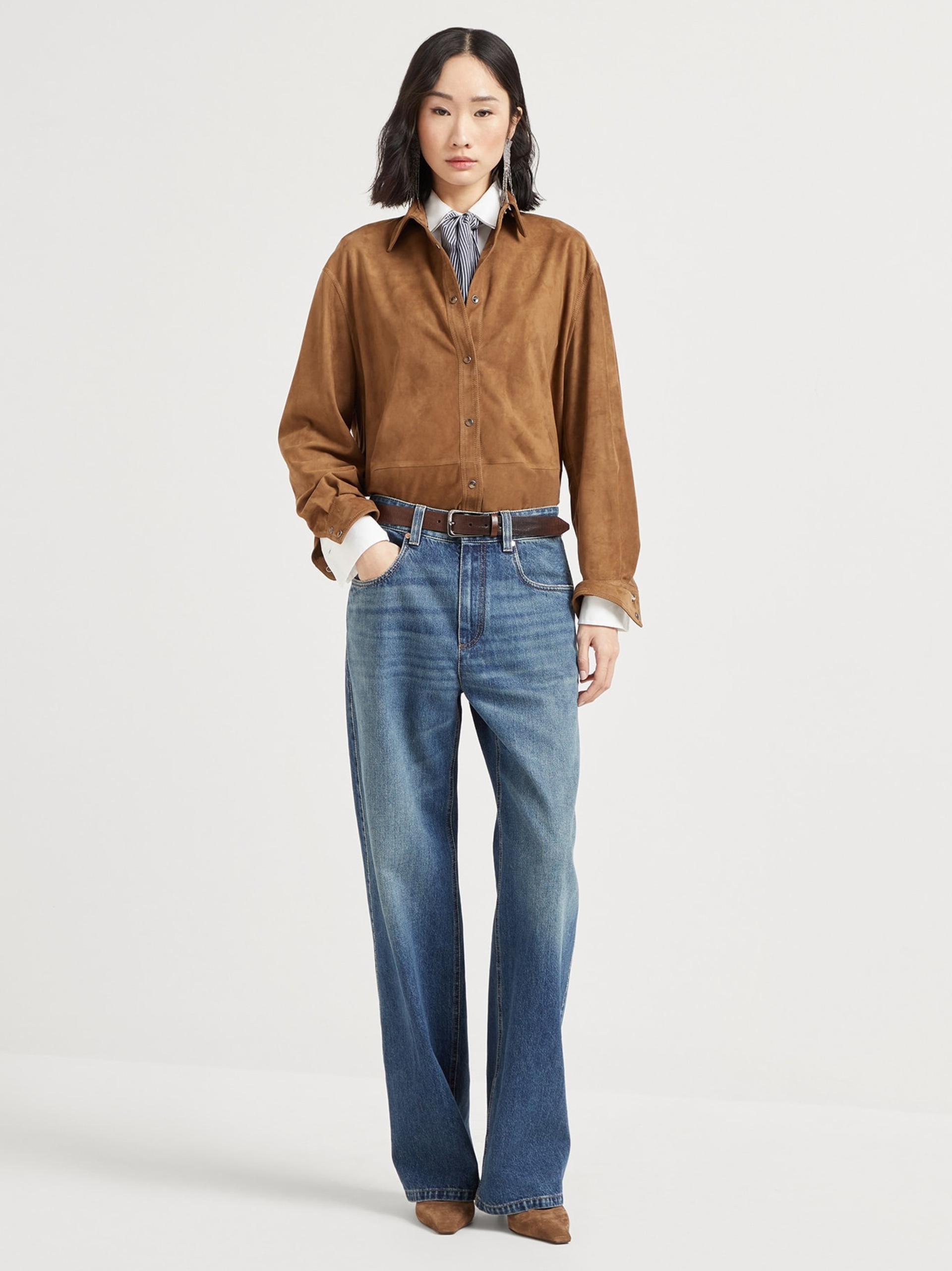 Brunello Cucinelli suede shirt with Monili decorative detail