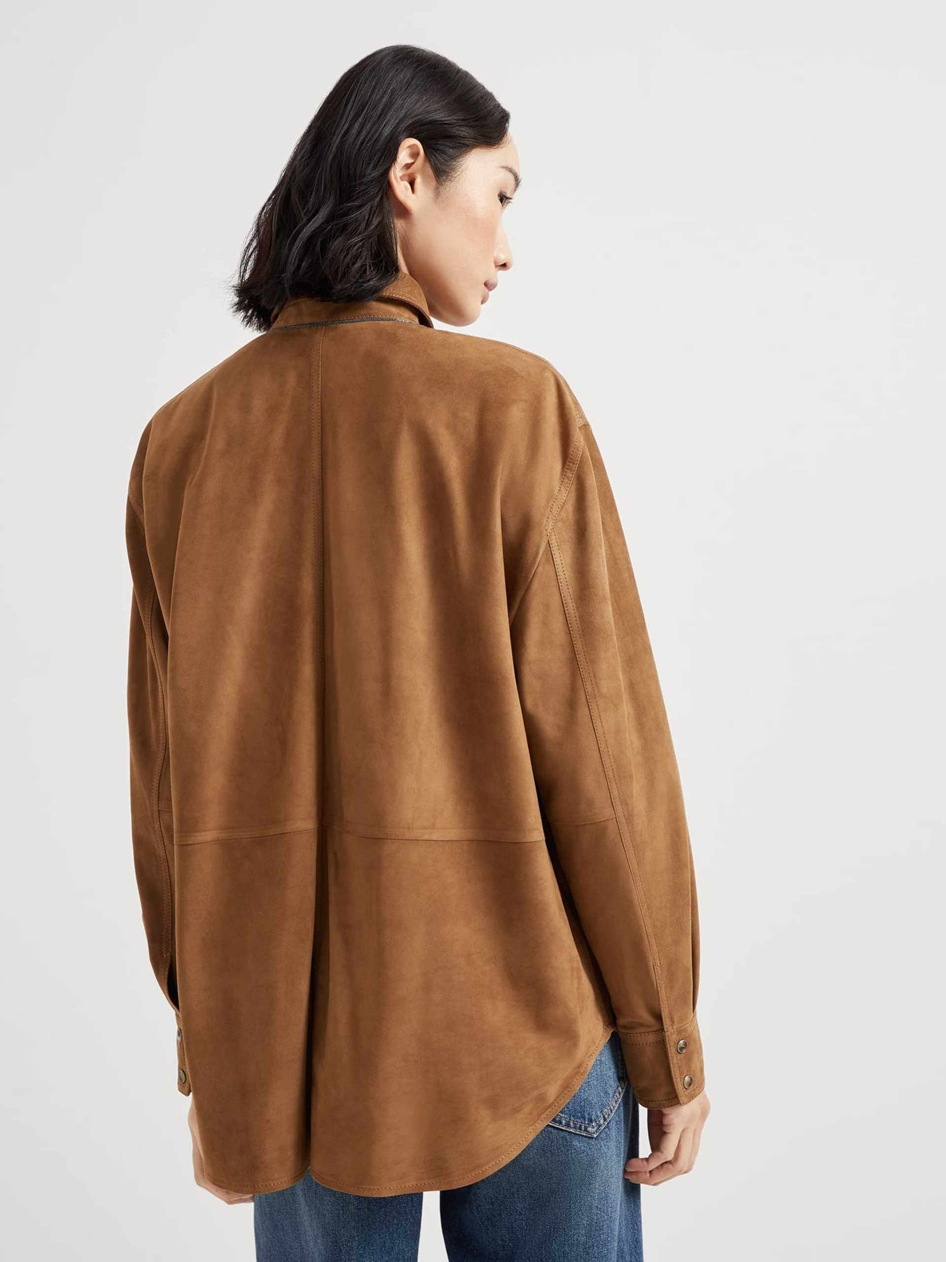 Brunello Cucinelli suede shirt with Monili decorative detail