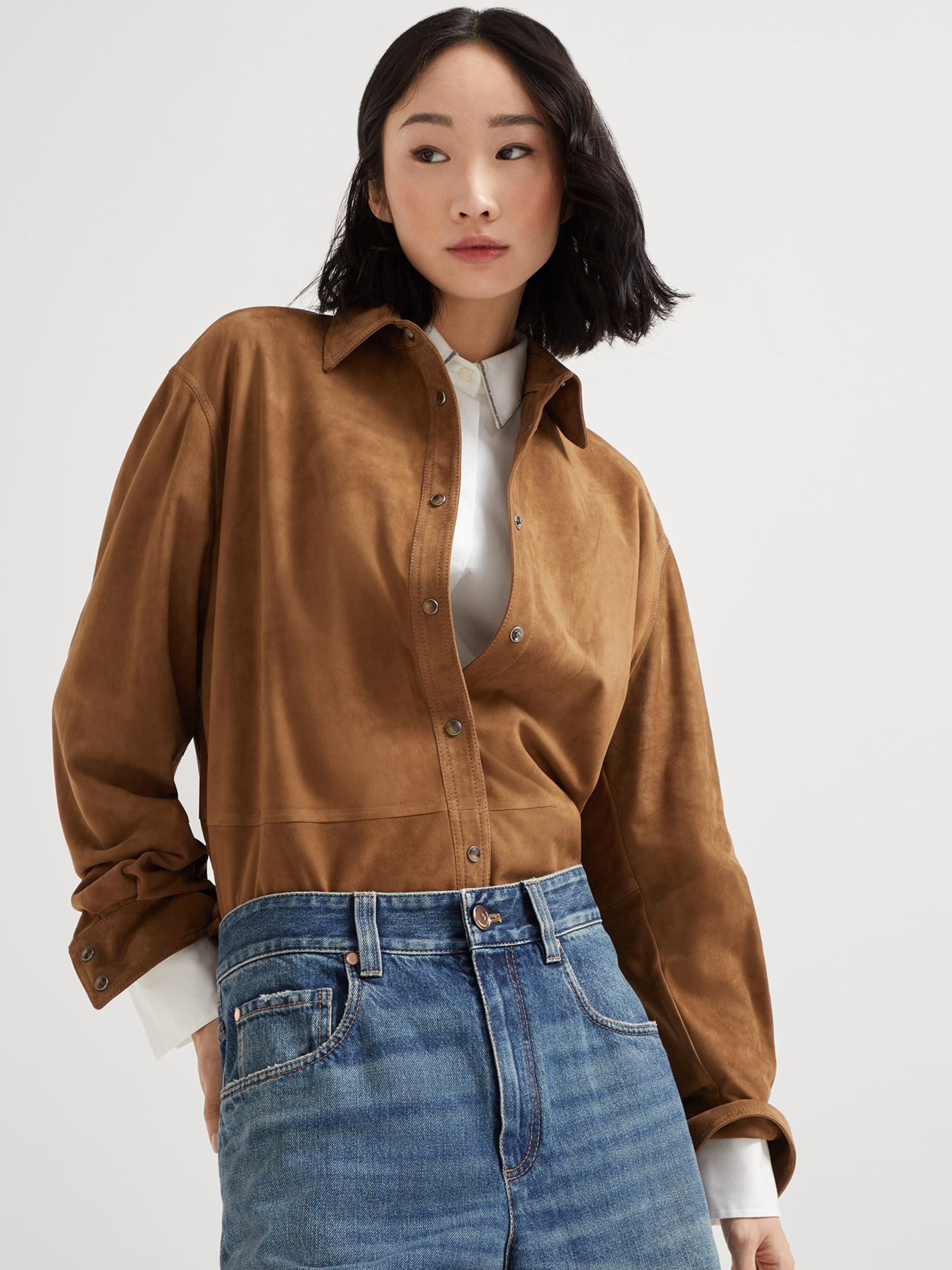 Brunello Cucinelli suede shirt with Monili decorative detail