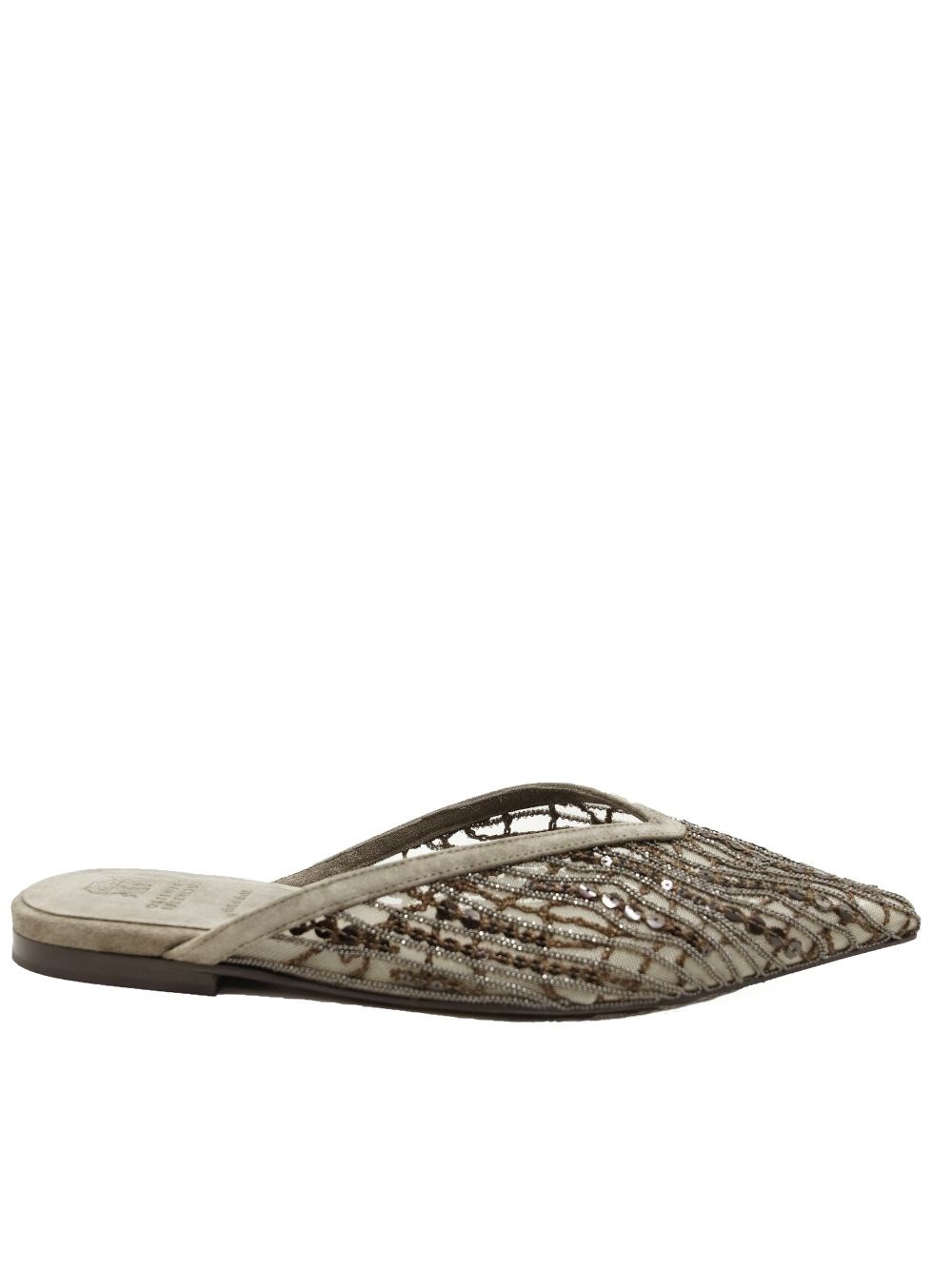 Brunello Cucinelli suede mules with shimmering details