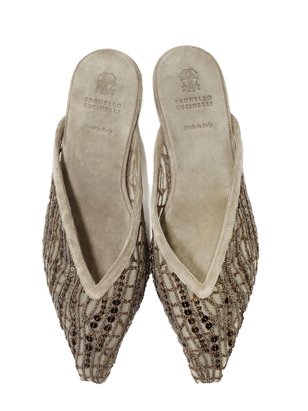 Brunello Cucinelli suede mules with shimmering details