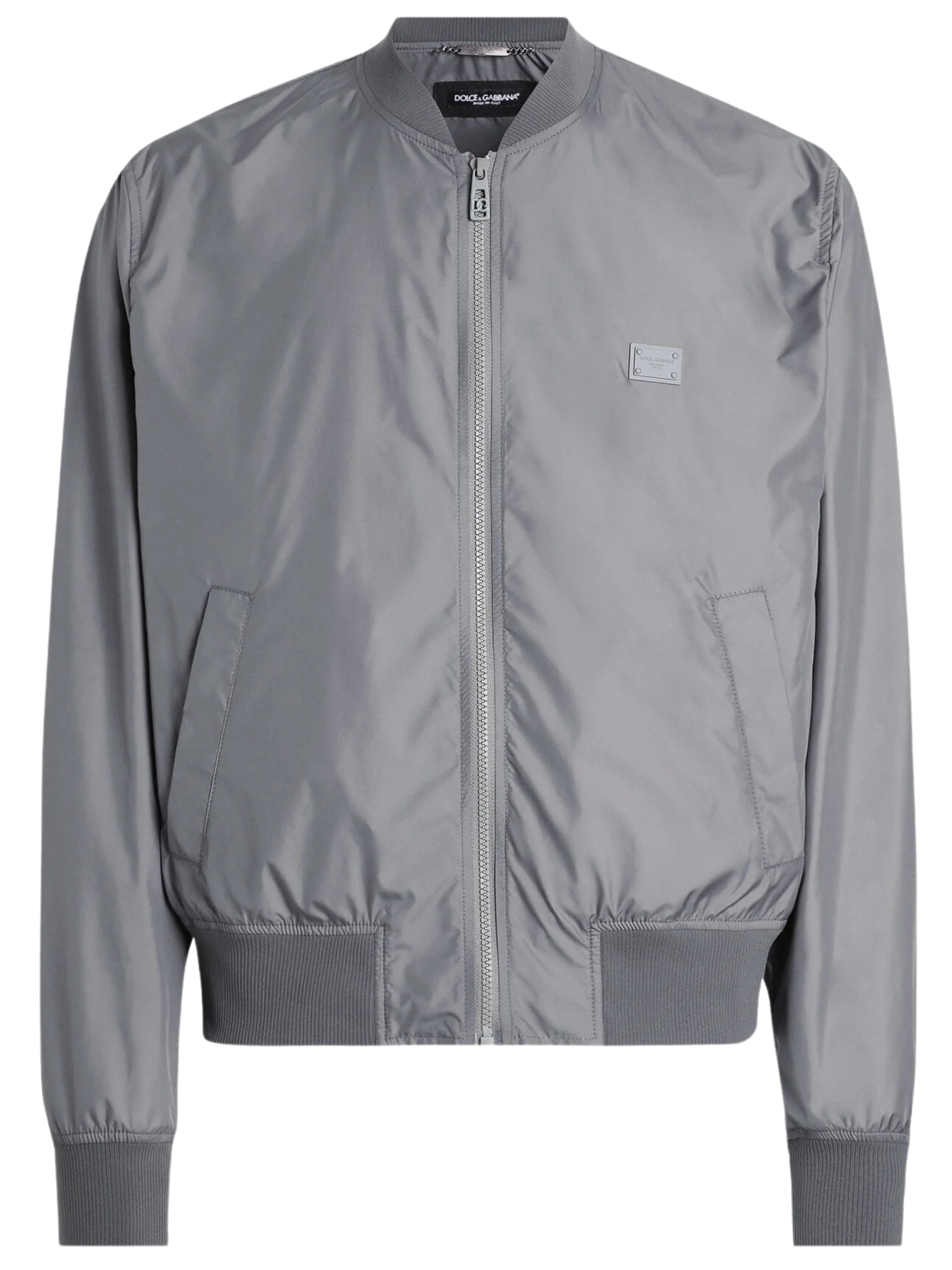 Dolce&Gabbana men's gray bomber jacket with logo patch
