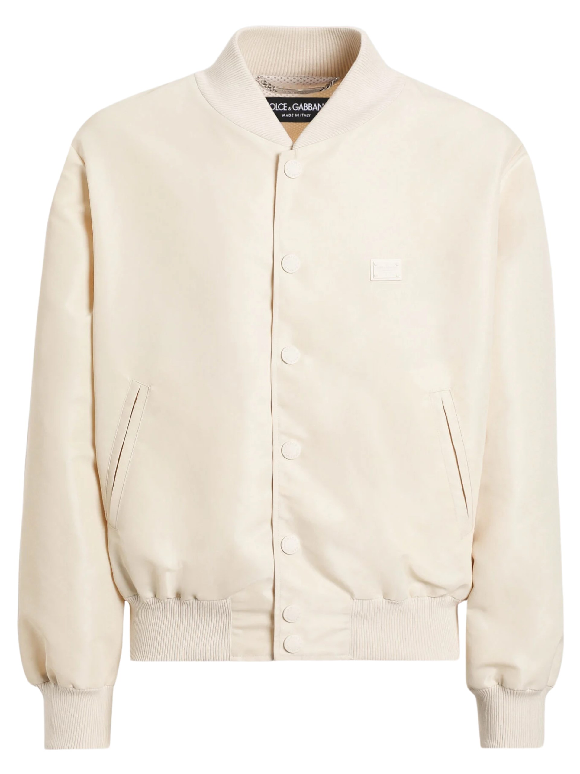 Dolce&Gabbana men's ivory bomber jacket with logo patch