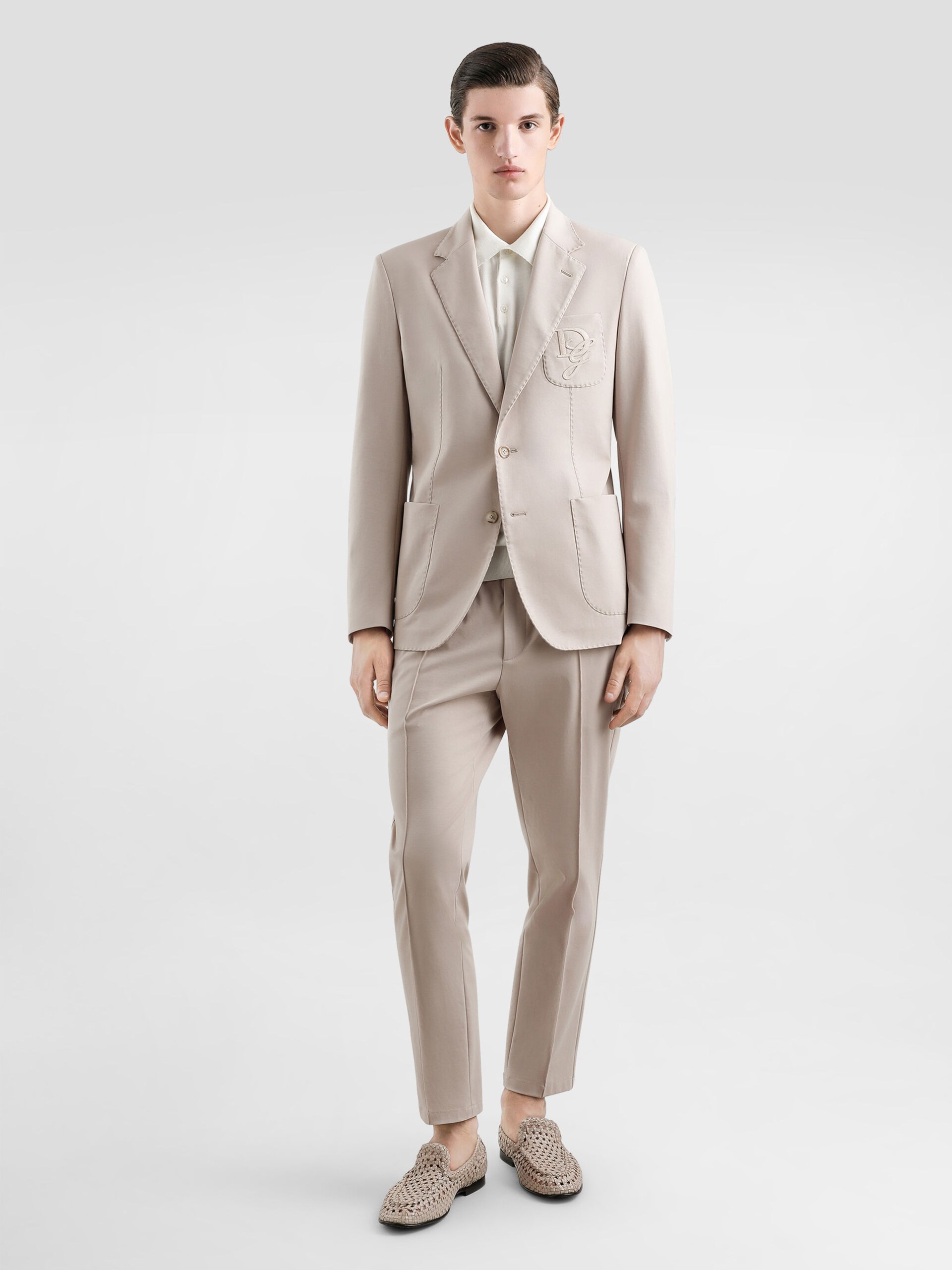 Dolce&Gabbana men's beige single-breasted jacket with logo embroidery