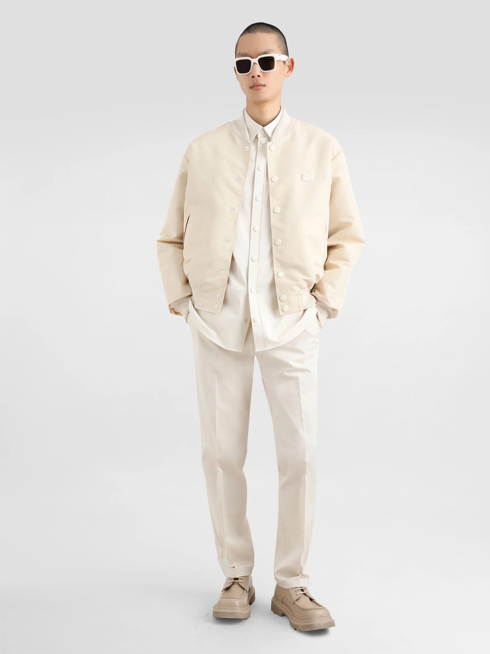 Dolce&Gabbana men's ivory bomber jacket with logo patch