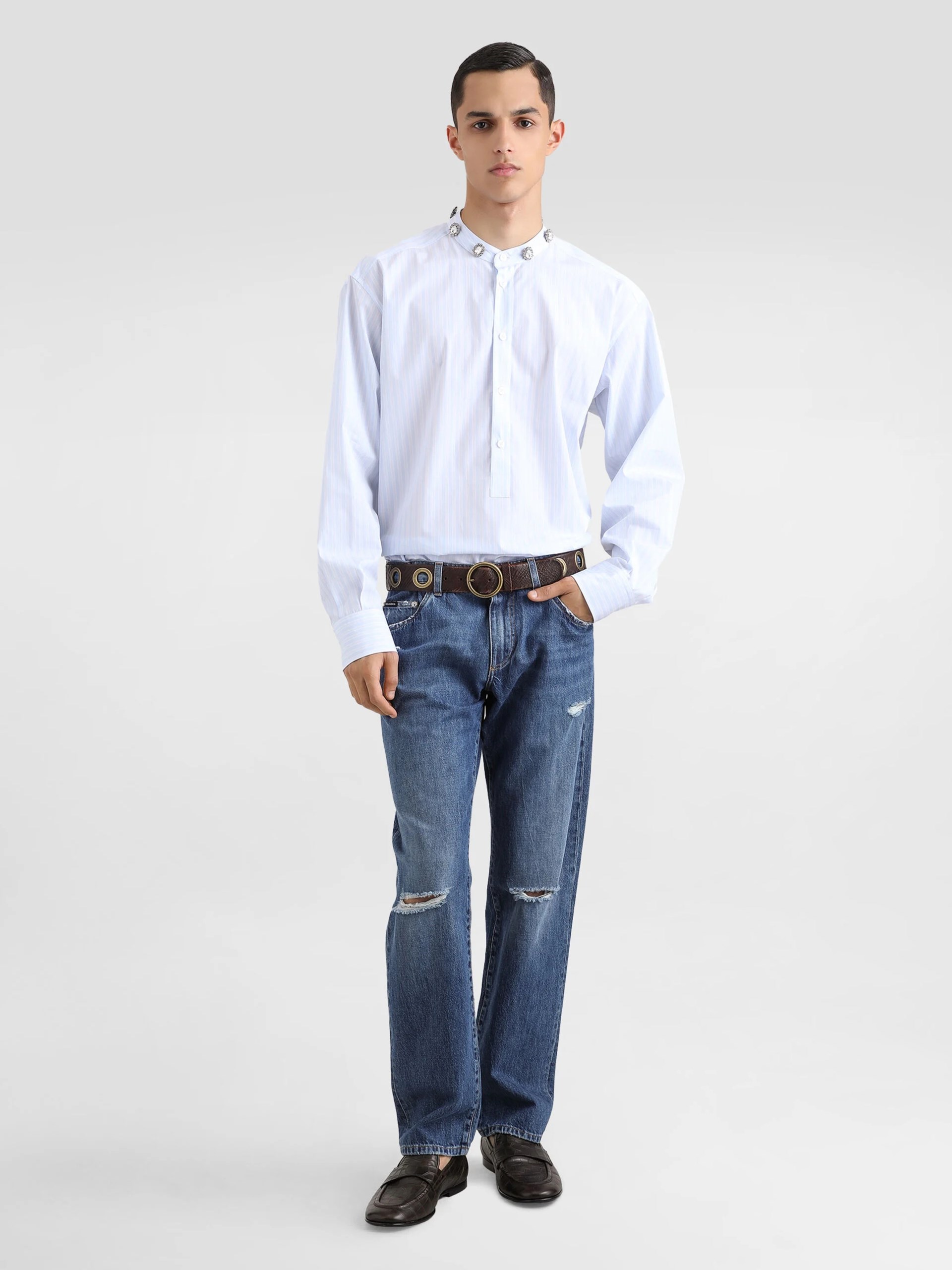 Dolce&Gabbana men's blue jeans with knee slits