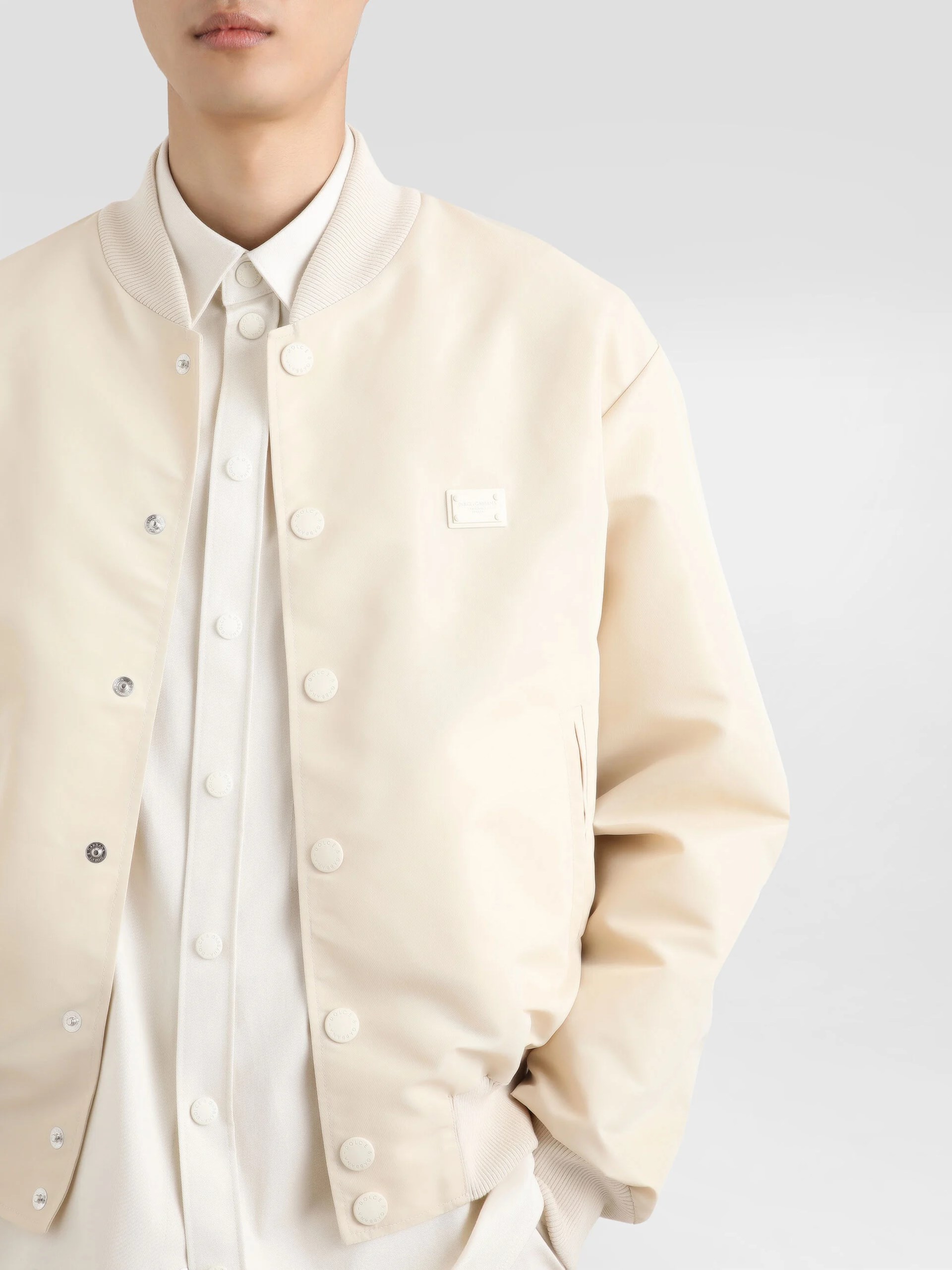 Dolce&Gabbana men's ivory bomber jacket with logo patch