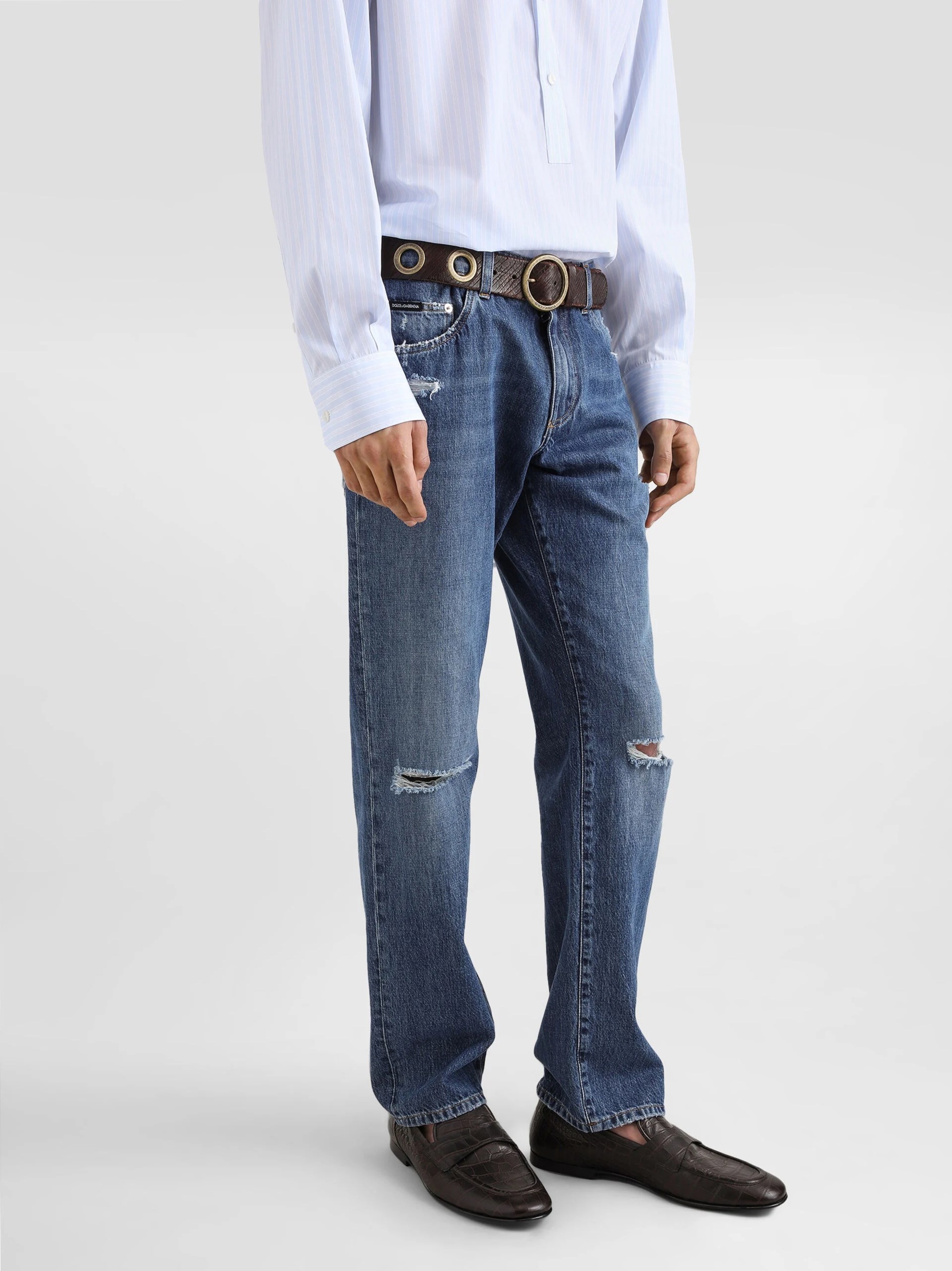 Dolce&Gabbana men's blue jeans with knee slits
