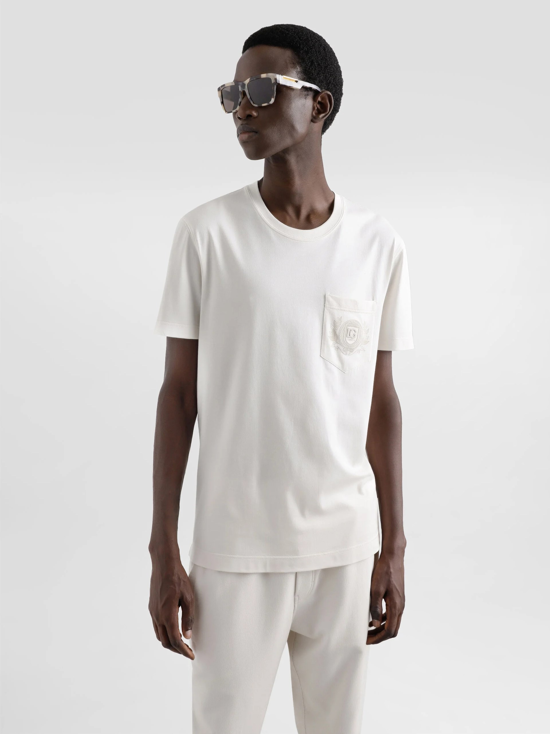 Dolce&Gabbana men's ivory t-shirt with chest pocket