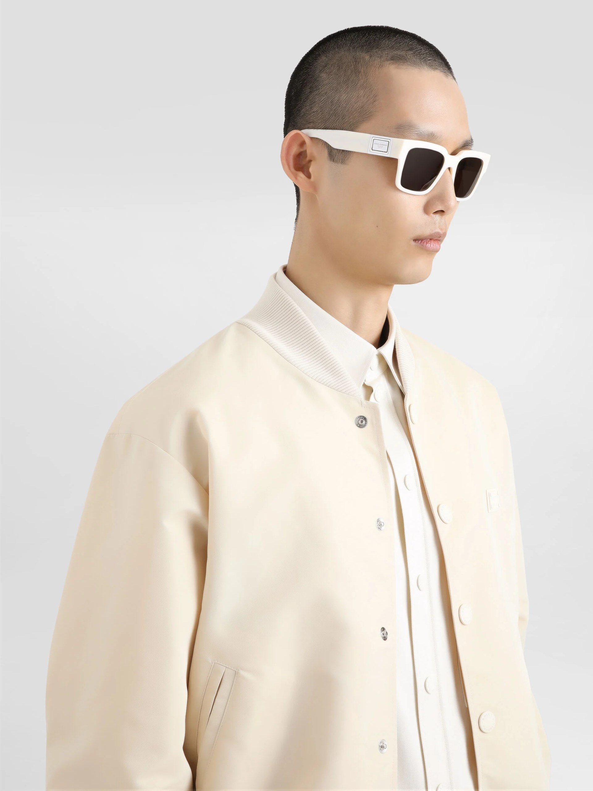 Dolce&Gabbana men's ivory bomber jacket with logo patch