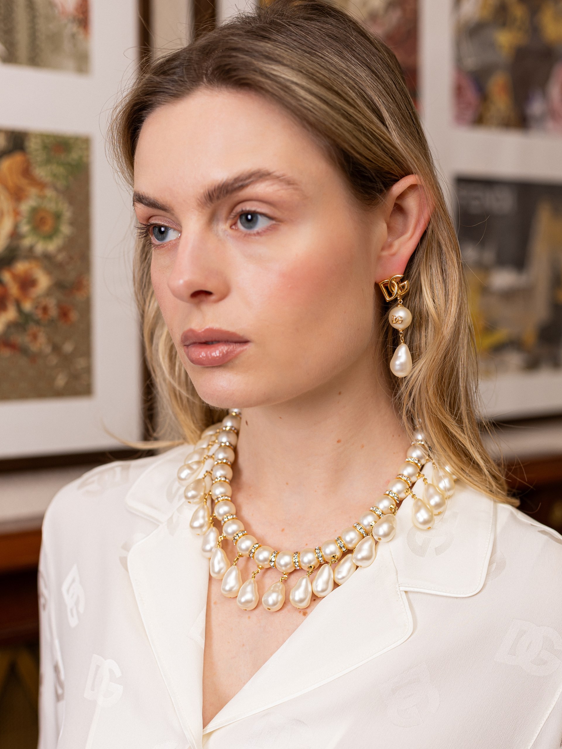 Dolce&Gabbana drop earrings with teardrop accents, cabochons and DG logo