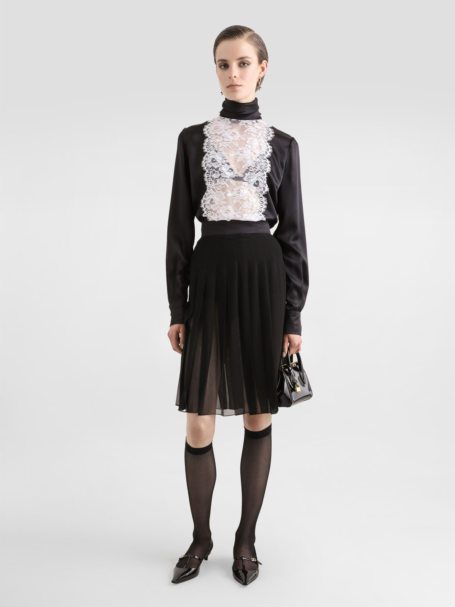 Dolce&Gabbana black satin blouse with lace front
