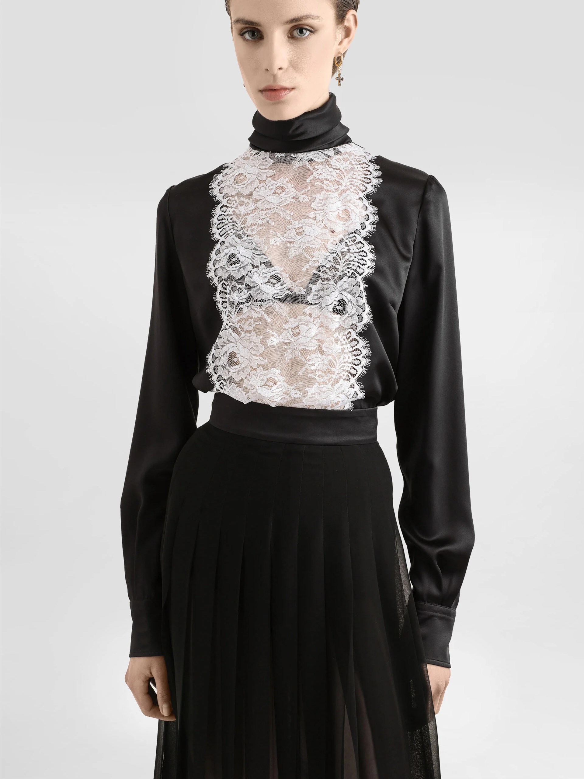 Dolce&Gabbana black satin blouse with lace front