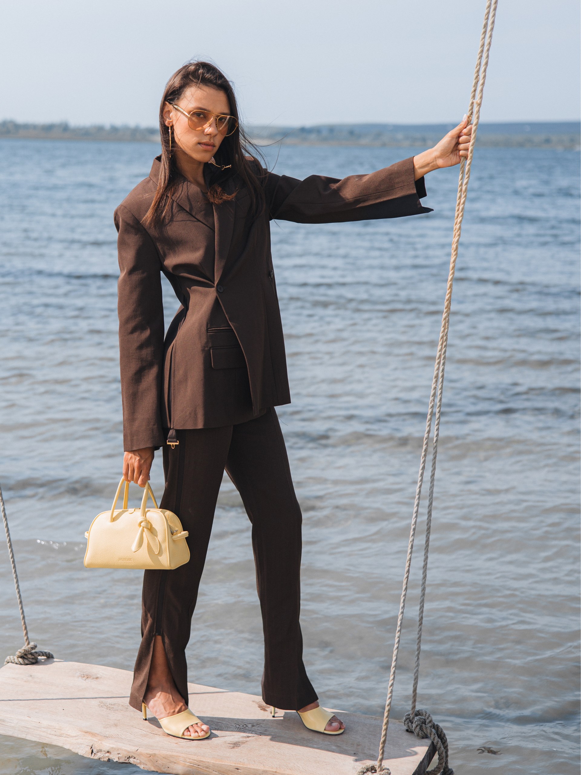 Jacquemus Tibau dark brown asymmetric double-breasted jacket