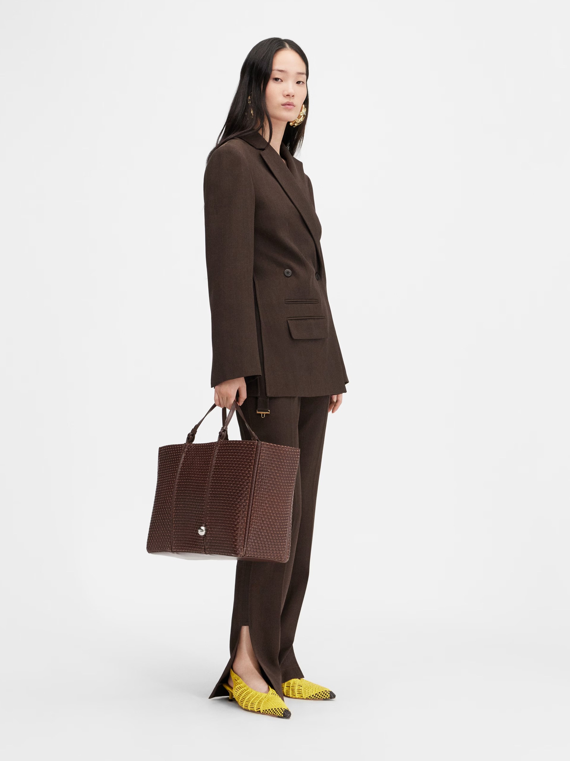 Jacquemus Tibau dark brown asymmetric double-breasted jacket
