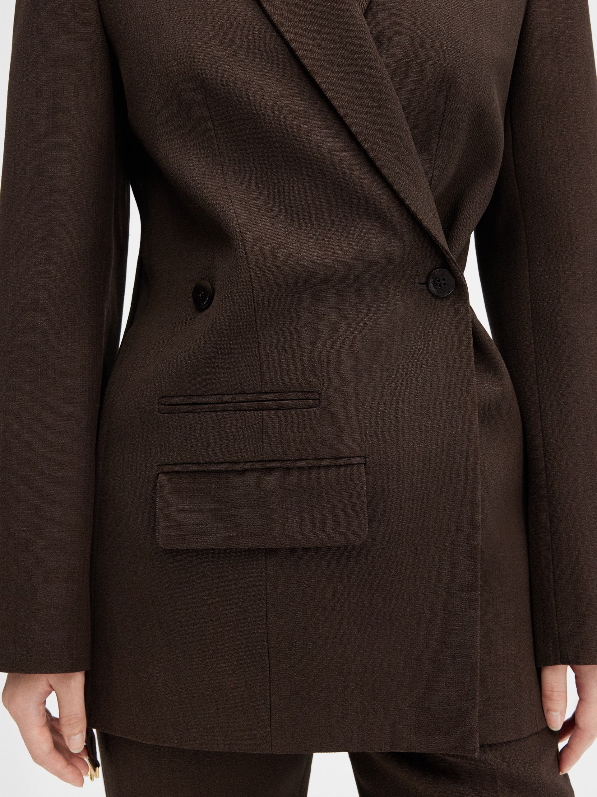 Jacquemus Tibau dark brown asymmetric double-breasted jacket