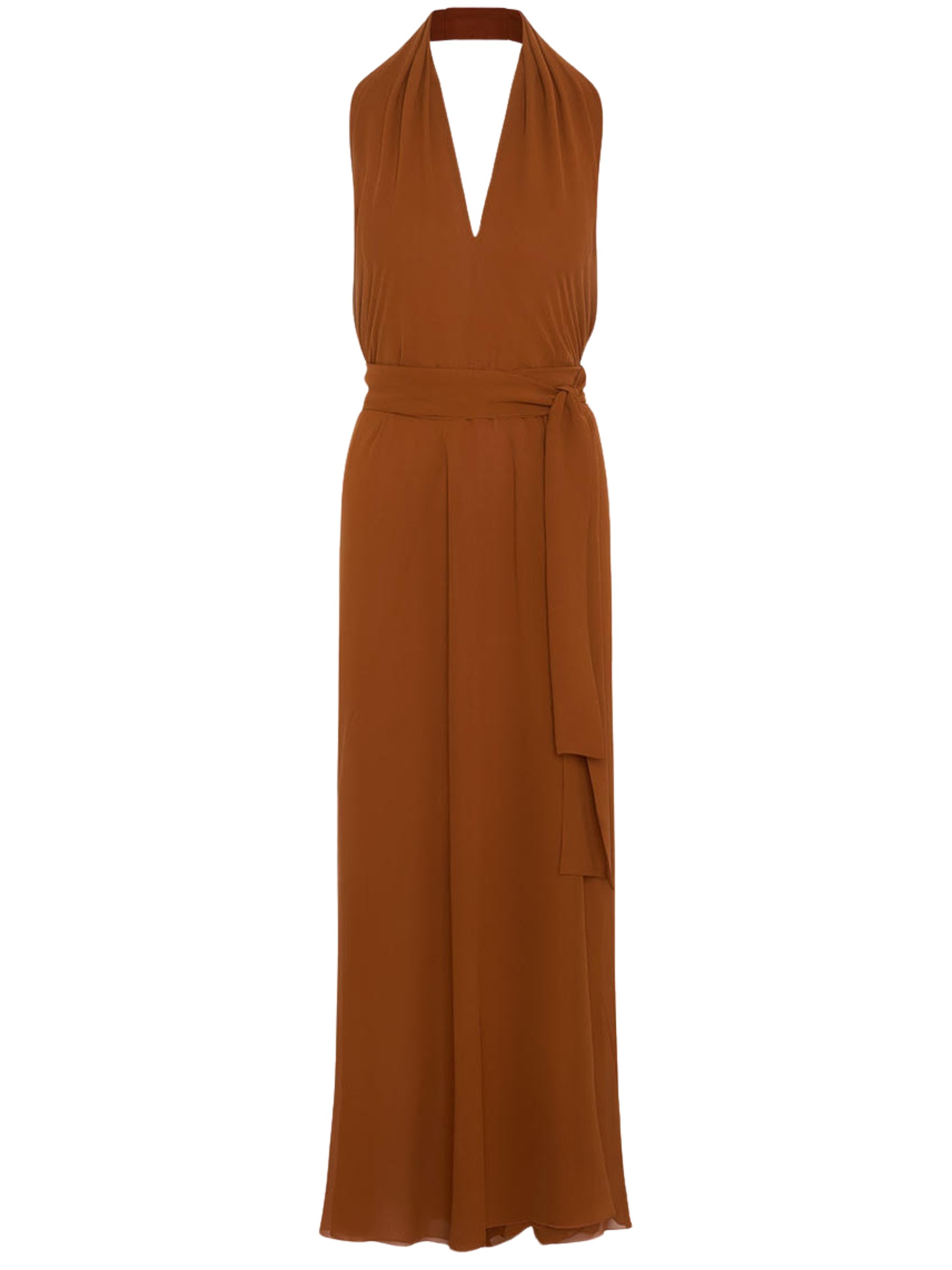 Kiton Brown Silk V-Neck Maxi Dress