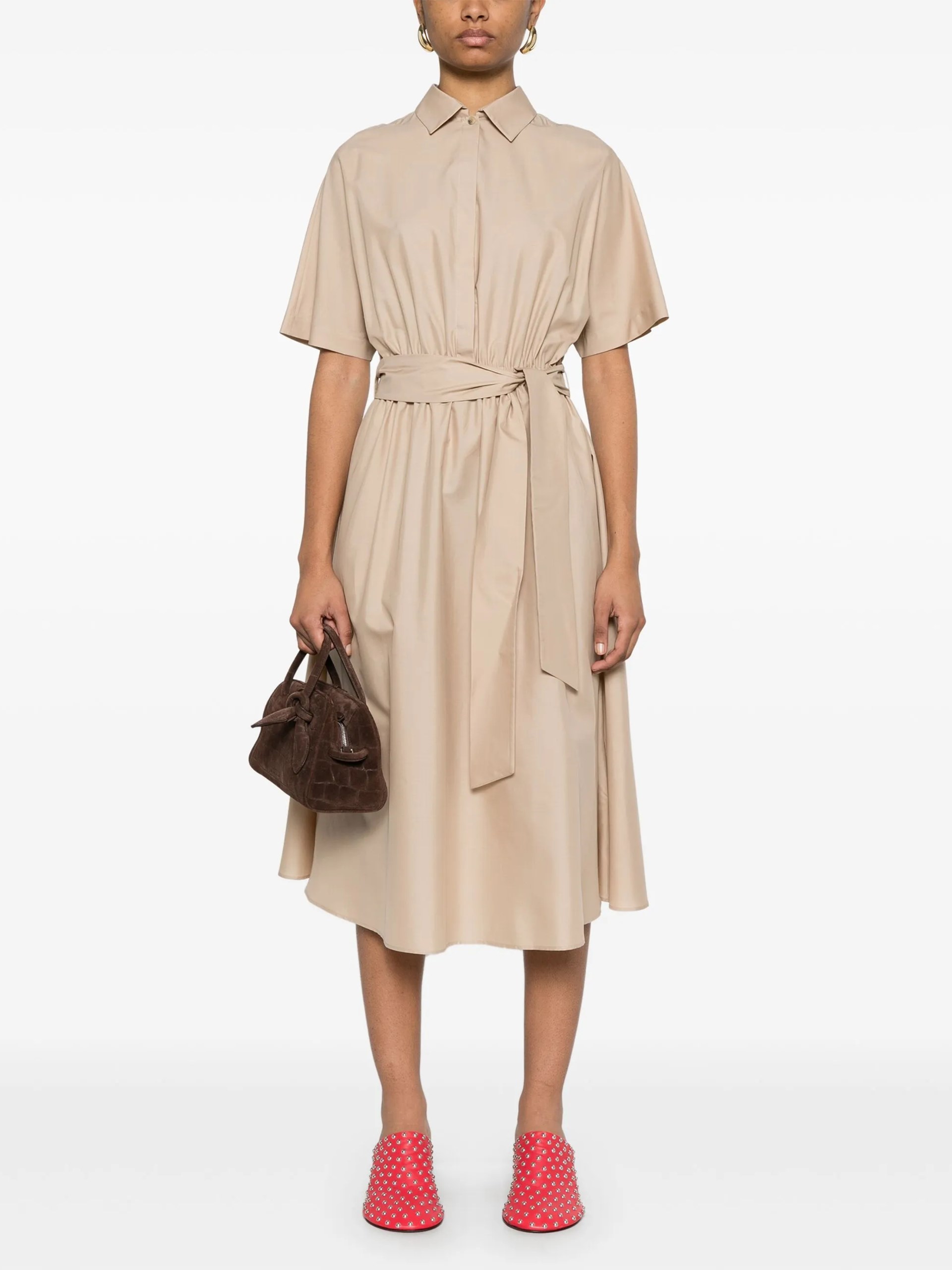Beige Kiton midi silk shirt dress