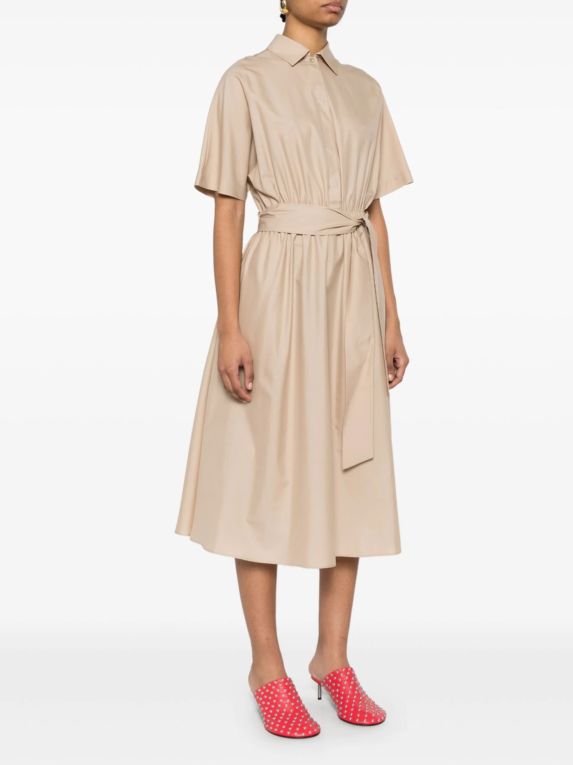 Beige Kiton midi silk shirt dress