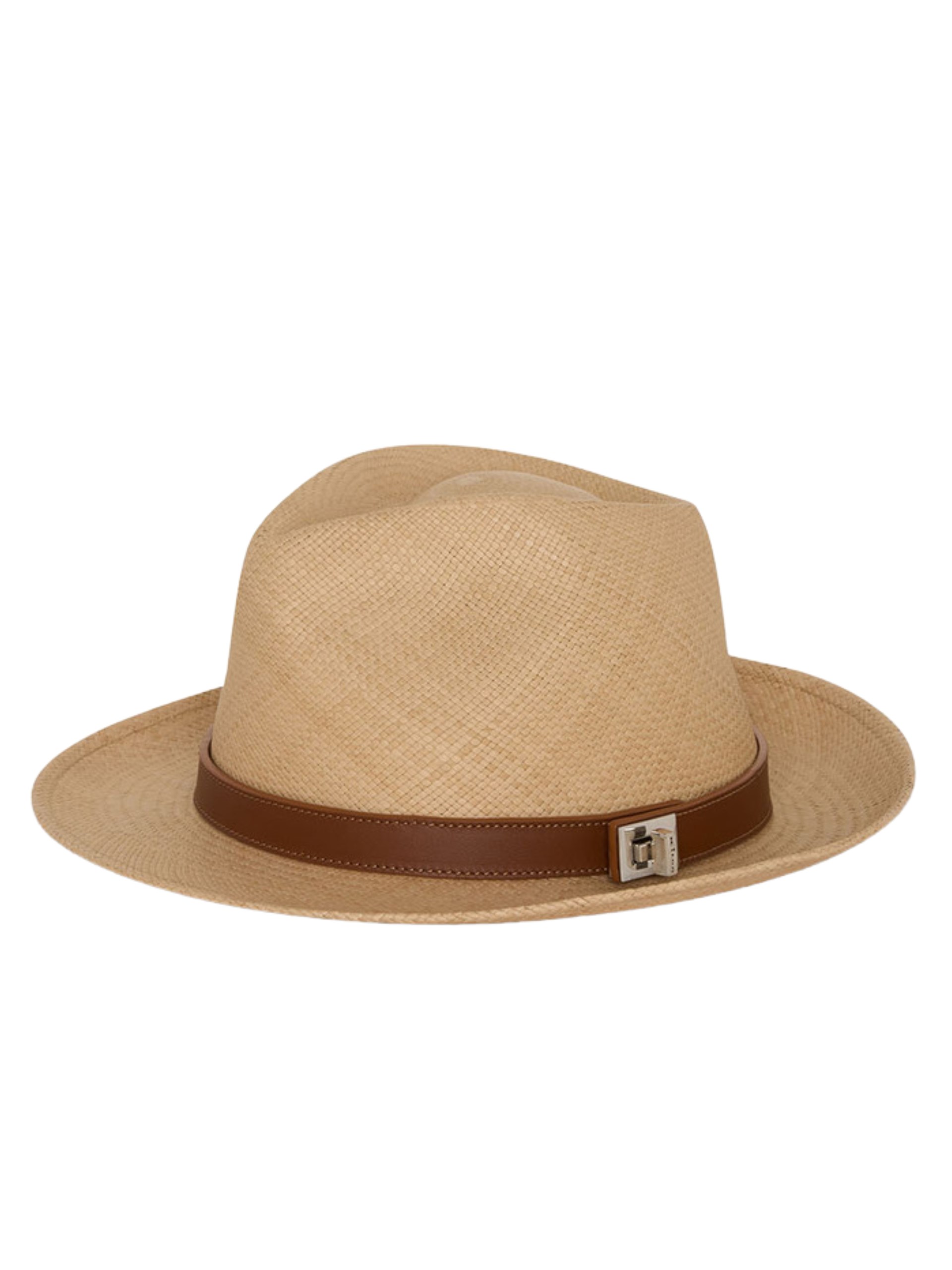 Beige Kiton straw hat with leather strap