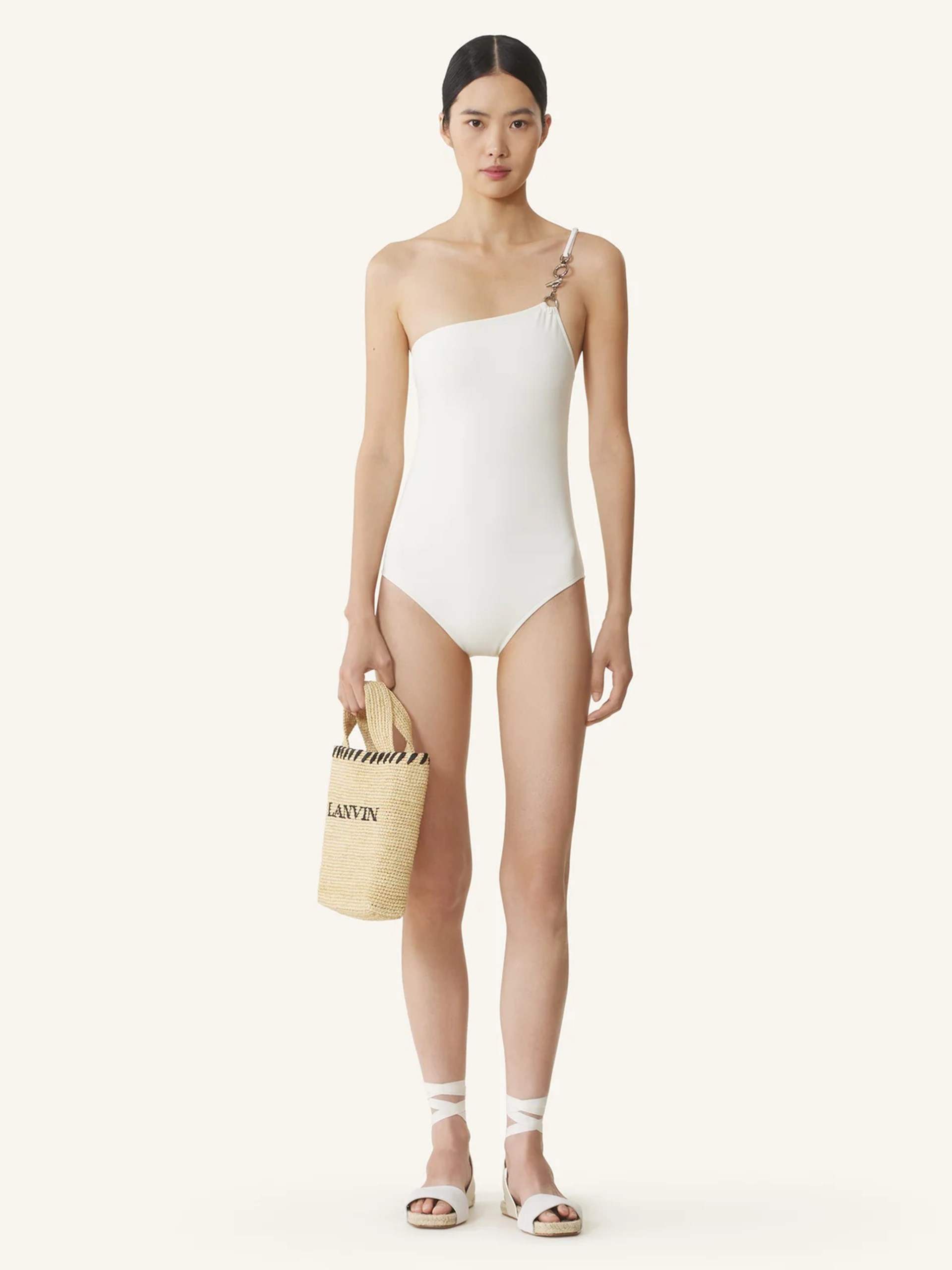 Lanvin one-piece asymmetric swimsuit in white
