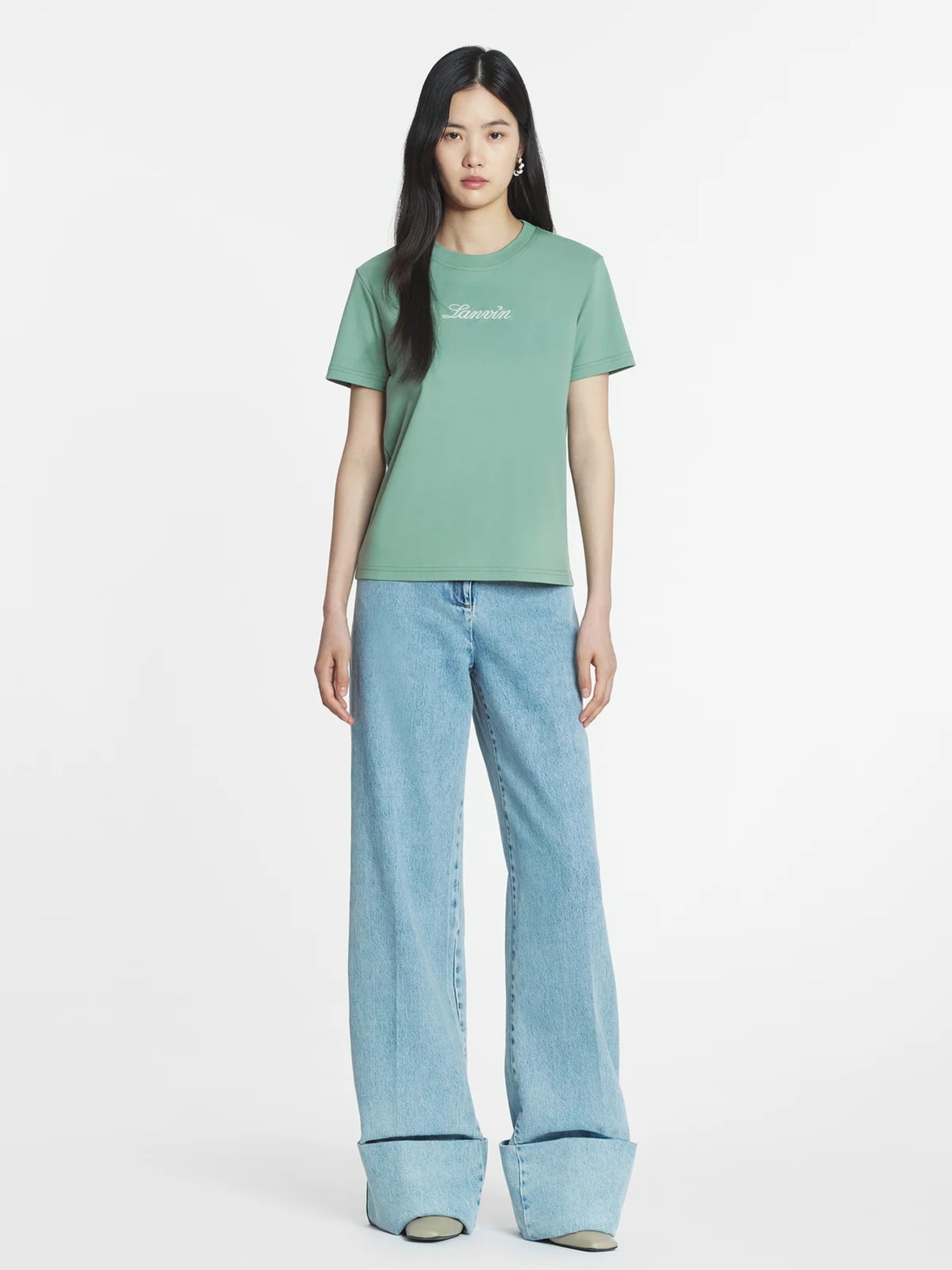 Lanvin mint t-shirt with contrast embroidery