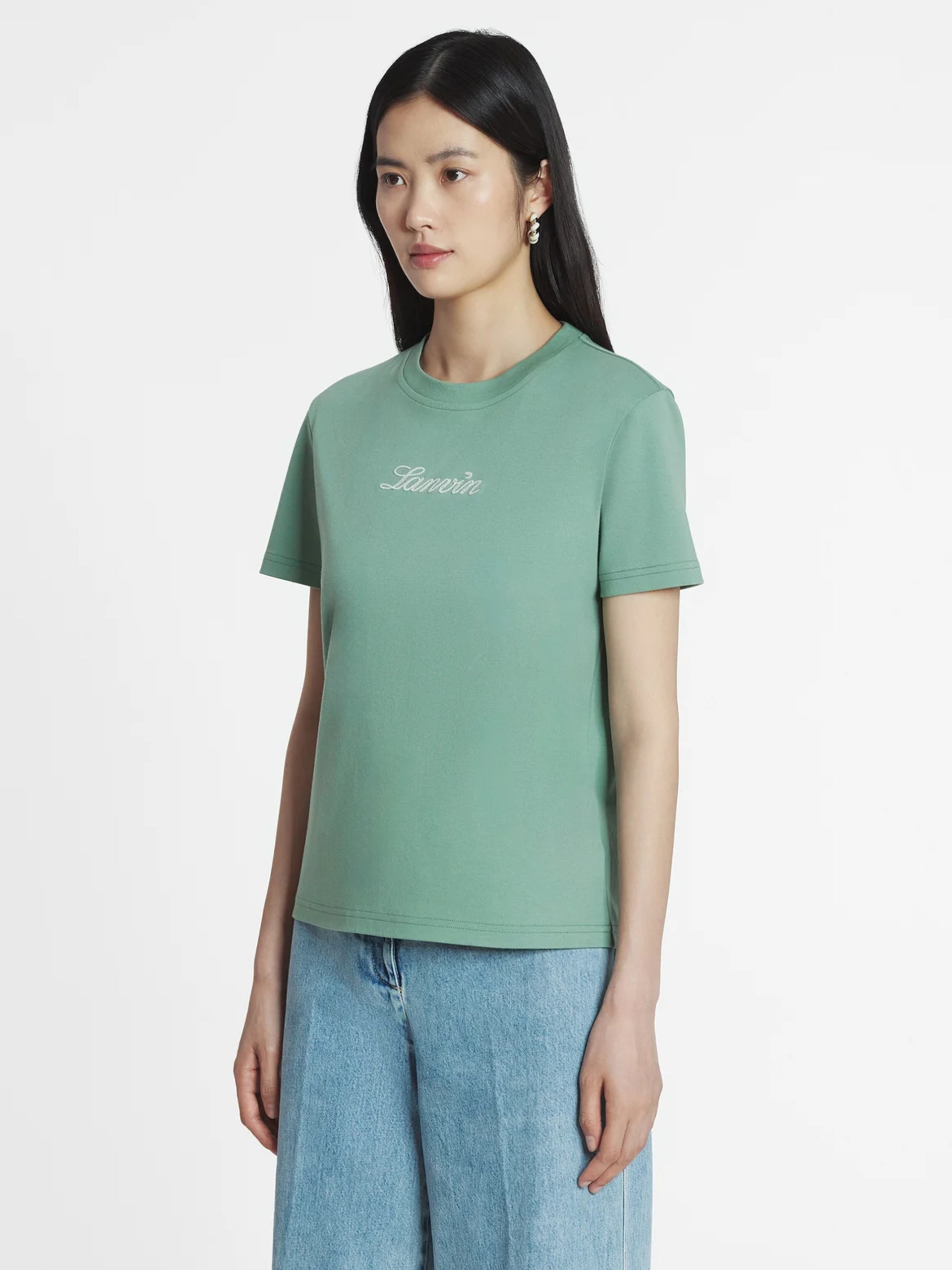 Lanvin mint t-shirt with contrast embroidery